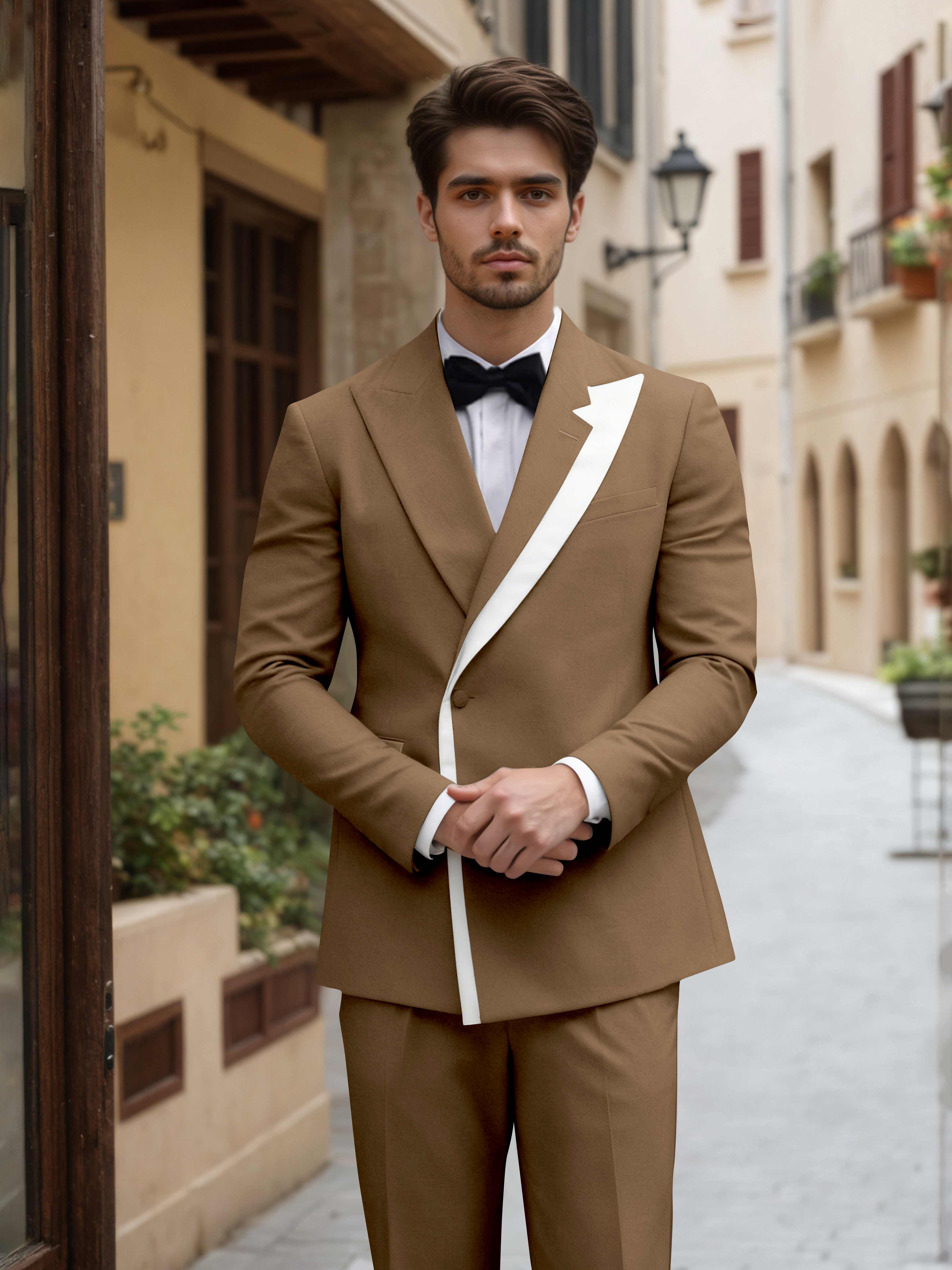 Contemporary Colour Block Men's 2 Pieces Peak Lapel Suit for Grooms & Weddings