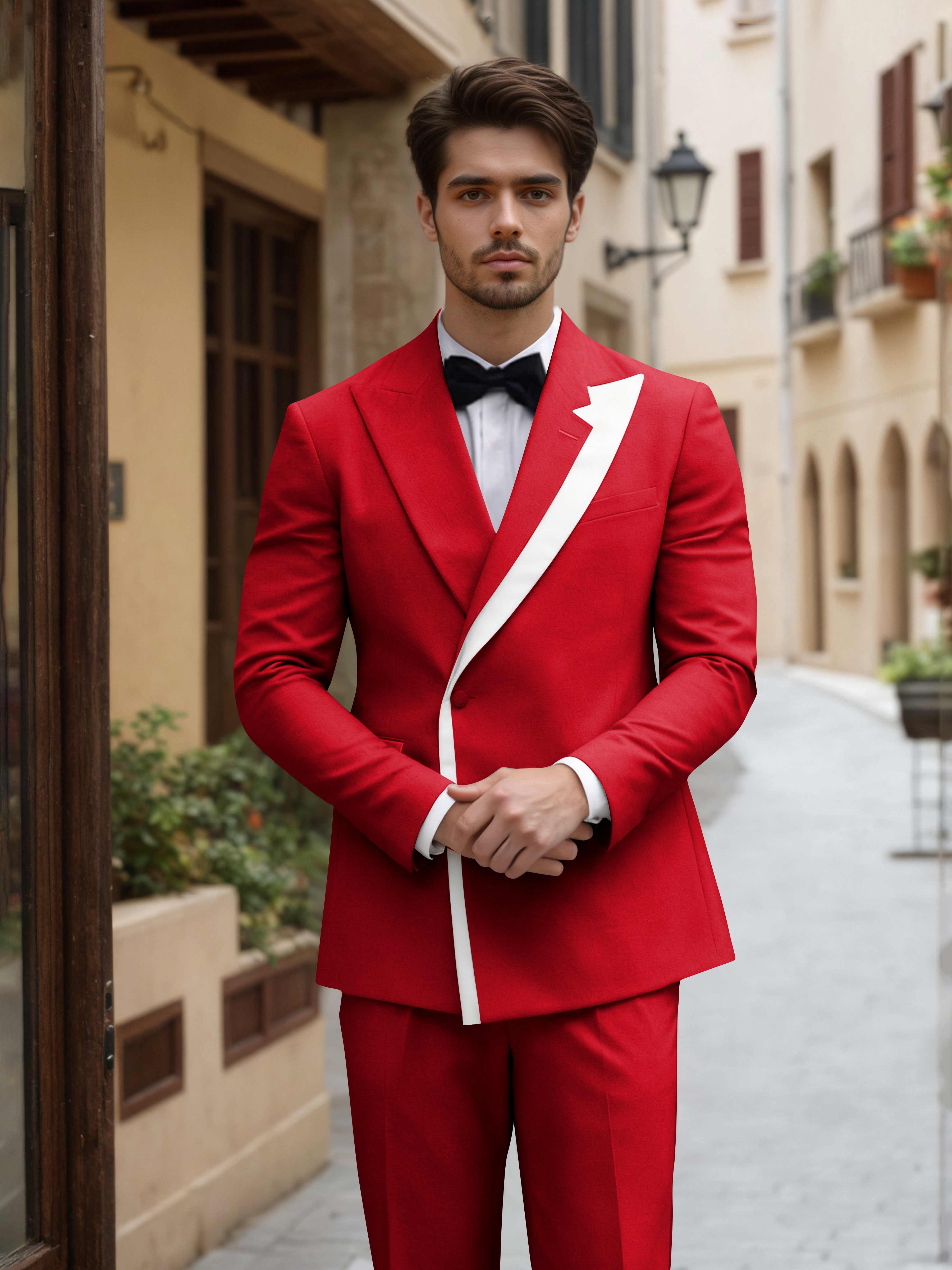 Contemporary Colour Block Men's 2 Pieces Peak Lapel Suit for Grooms & Weddings