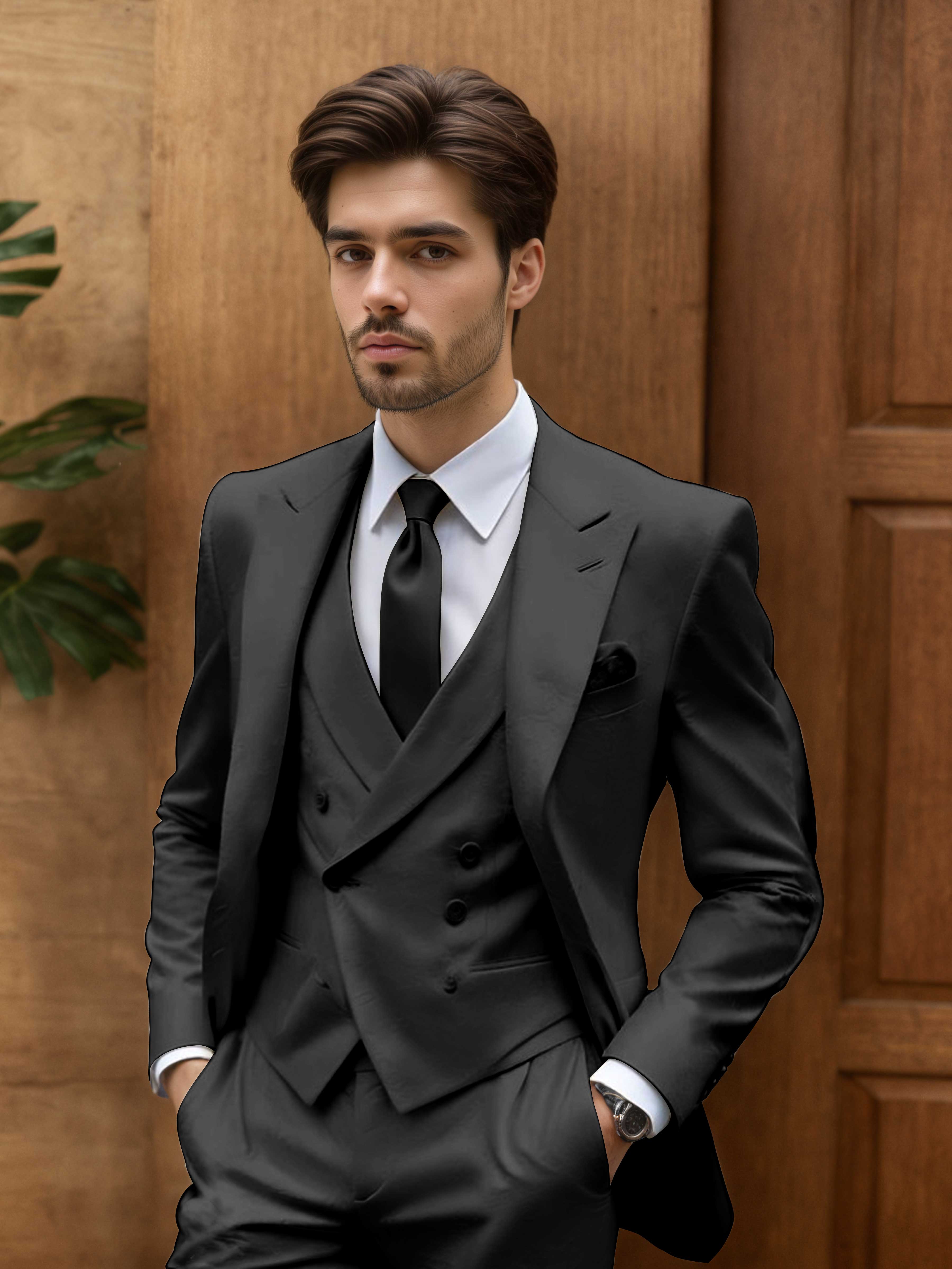 Contemporary Slim Cut Men's 3 Pieces Outdoor Wedding Suits