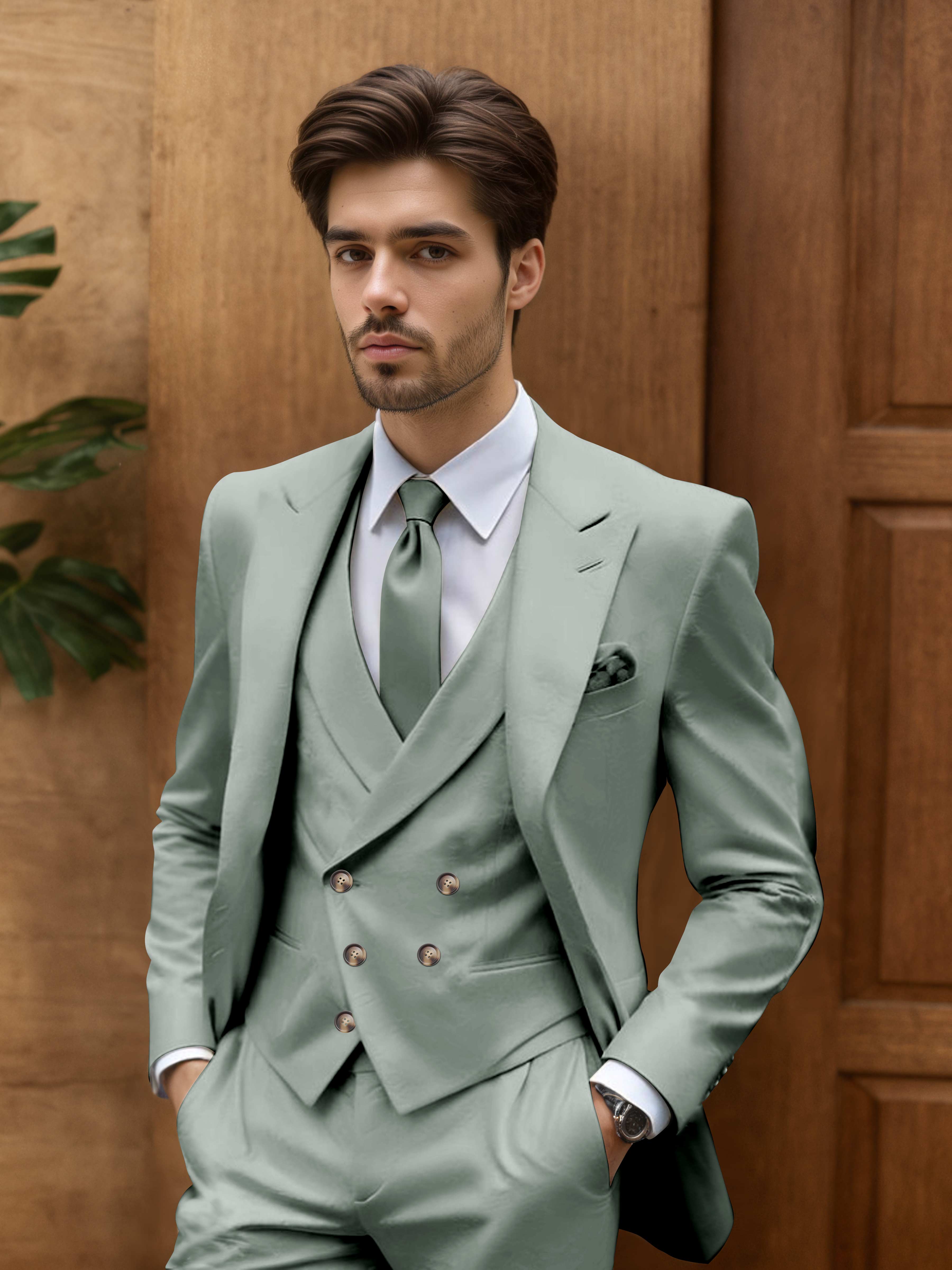 Contemporary Slim Cut Men's 3 Pieces Outdoor Wedding Suits