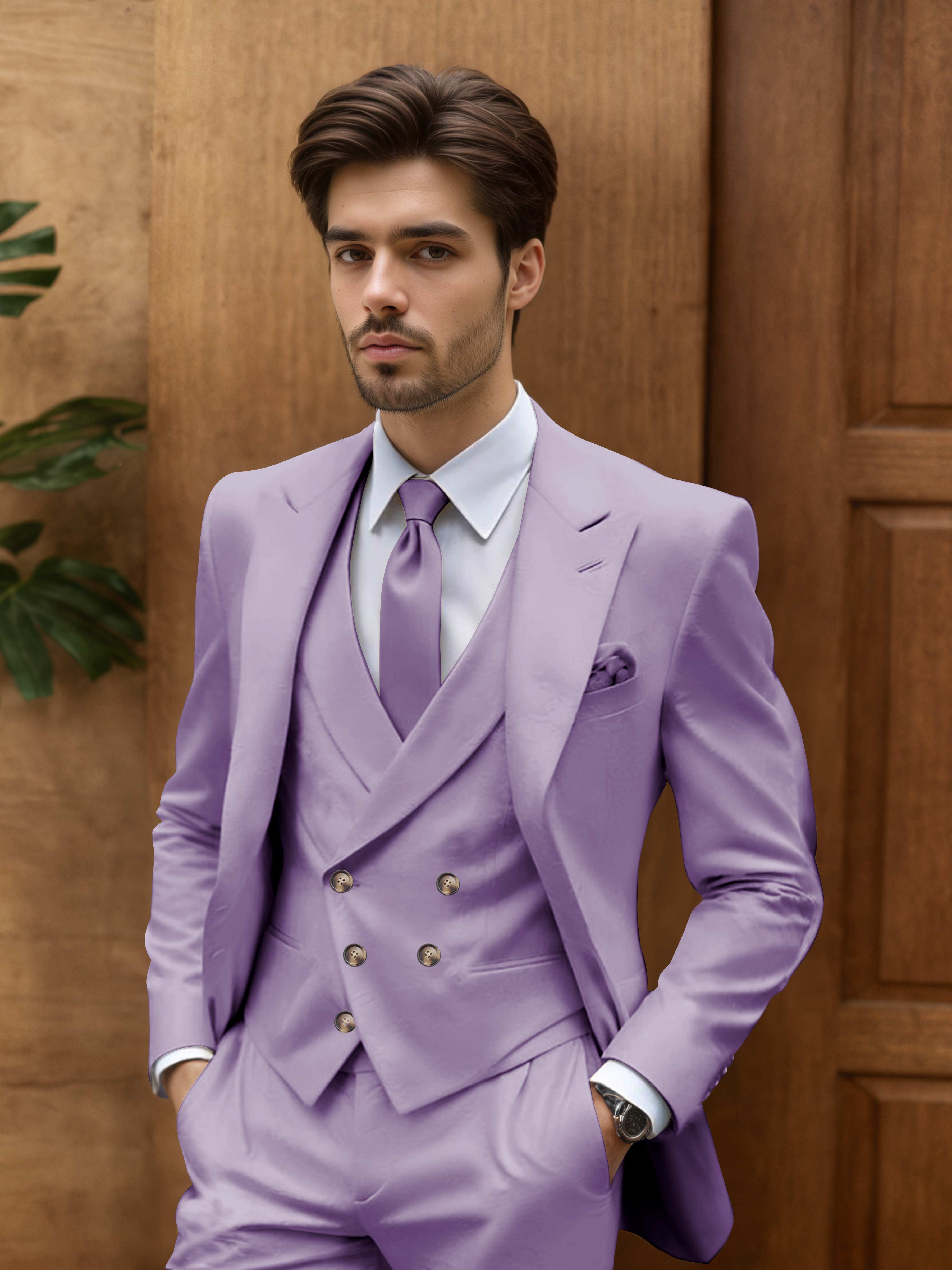 Contemporary Slim Cut Men's 3 Pieces Outdoor Wedding Suits