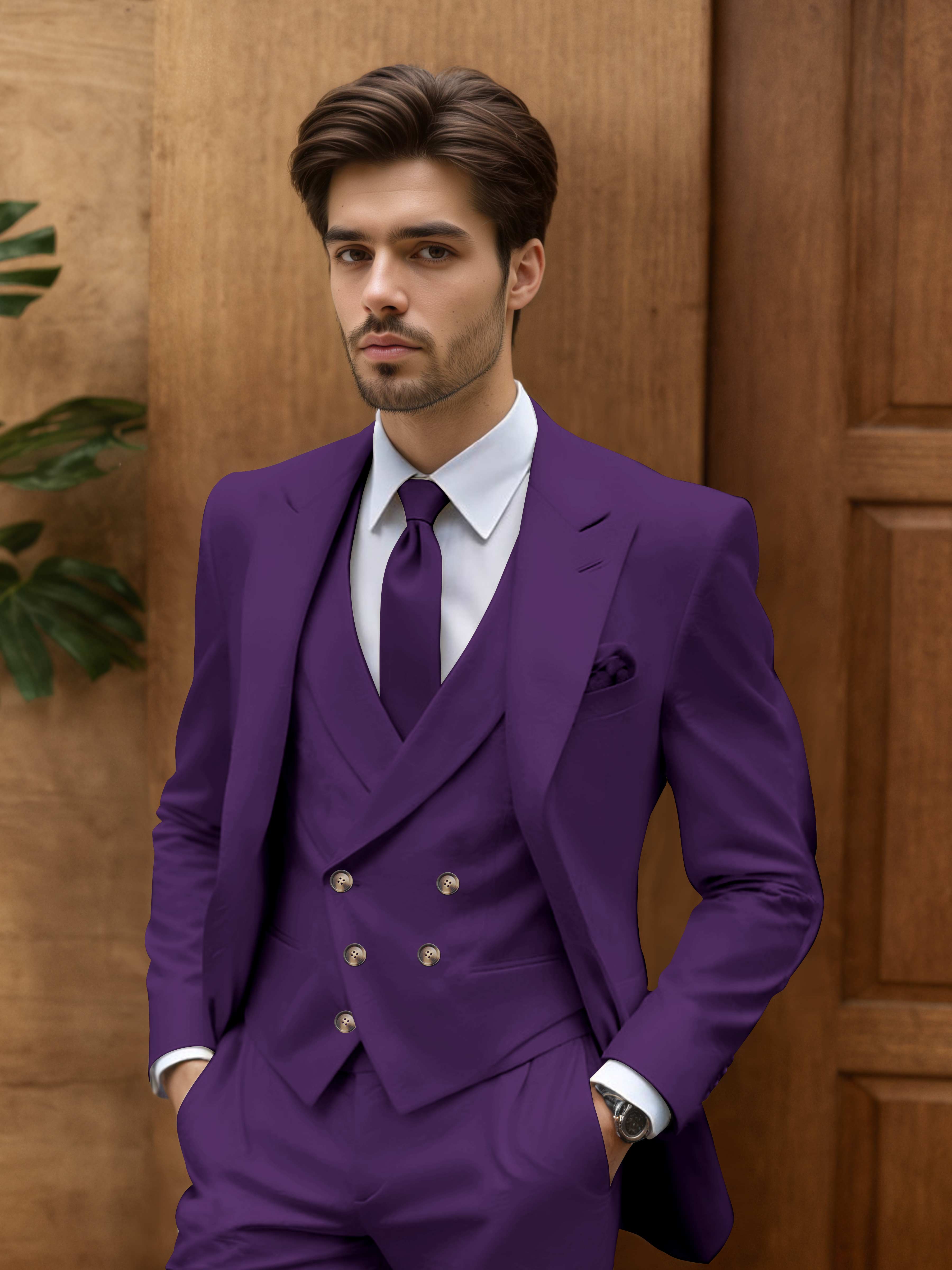 Contemporary Slim Cut Men's 3 Pieces Outdoor Wedding Suits