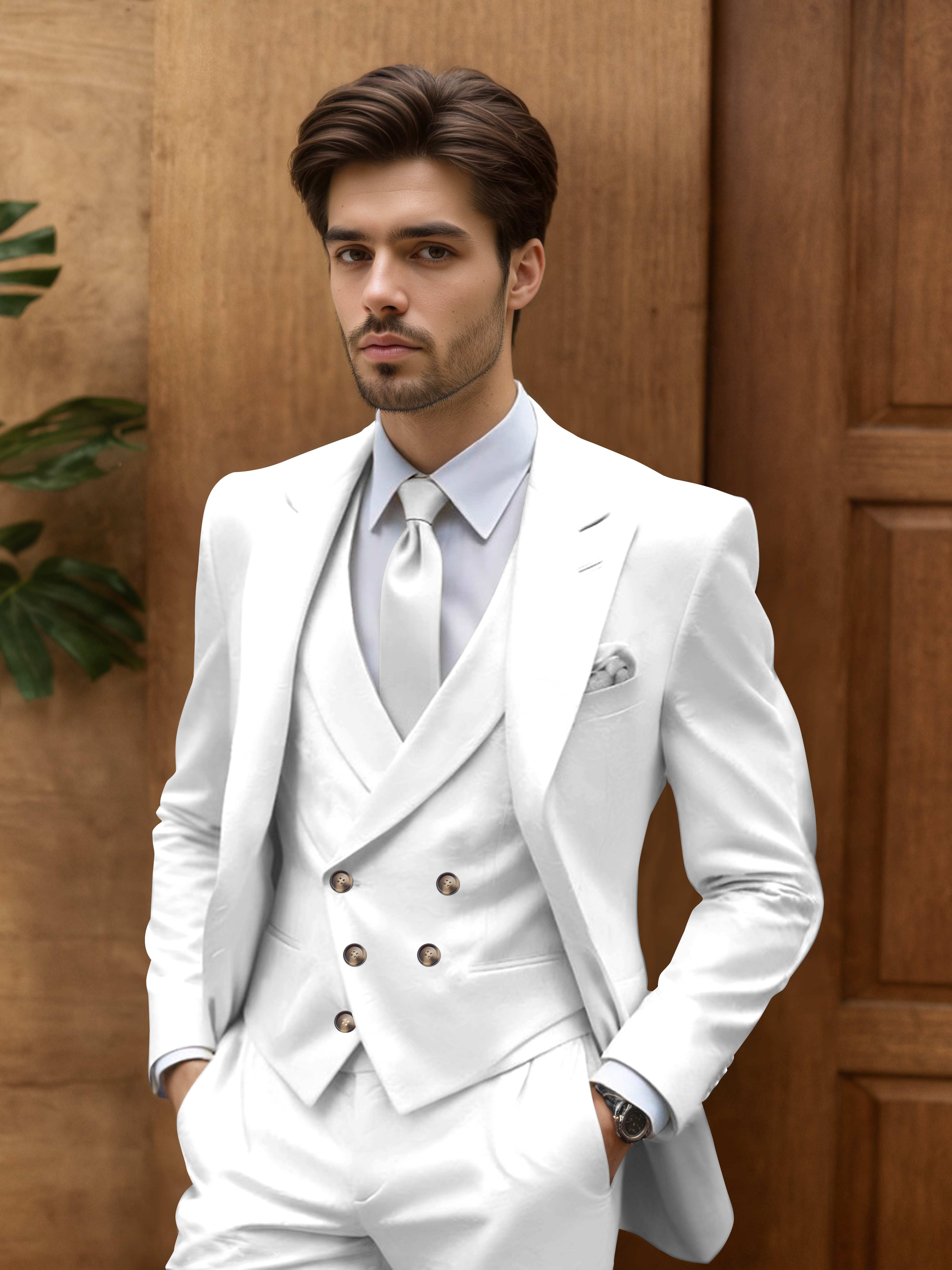 Contemporary Slim Cut Men's 3 Pieces Outdoor Wedding Suits