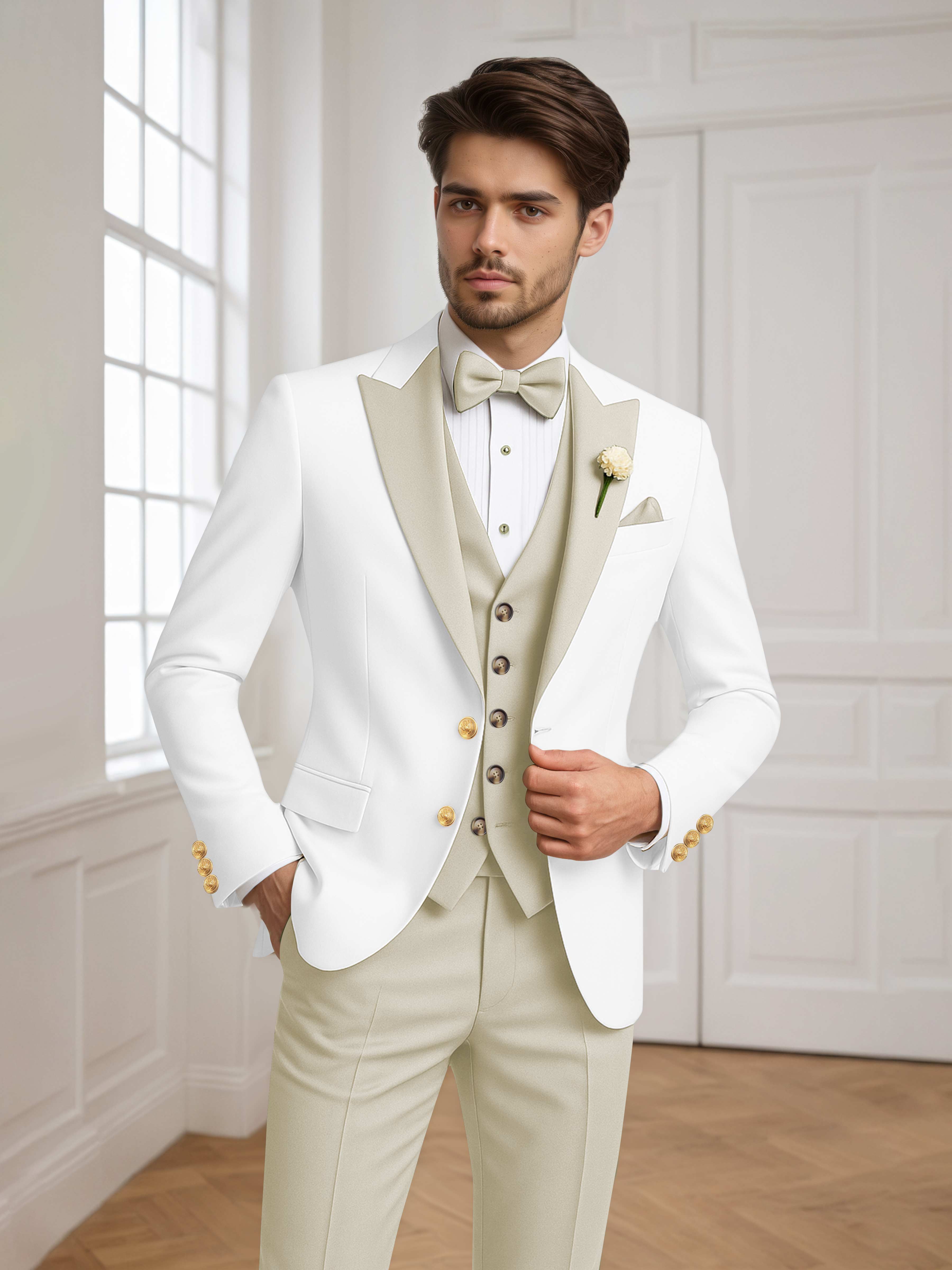 Two Tone Peak Lapel Men's 3 Pieces Wedding Suit for Groom & Events
