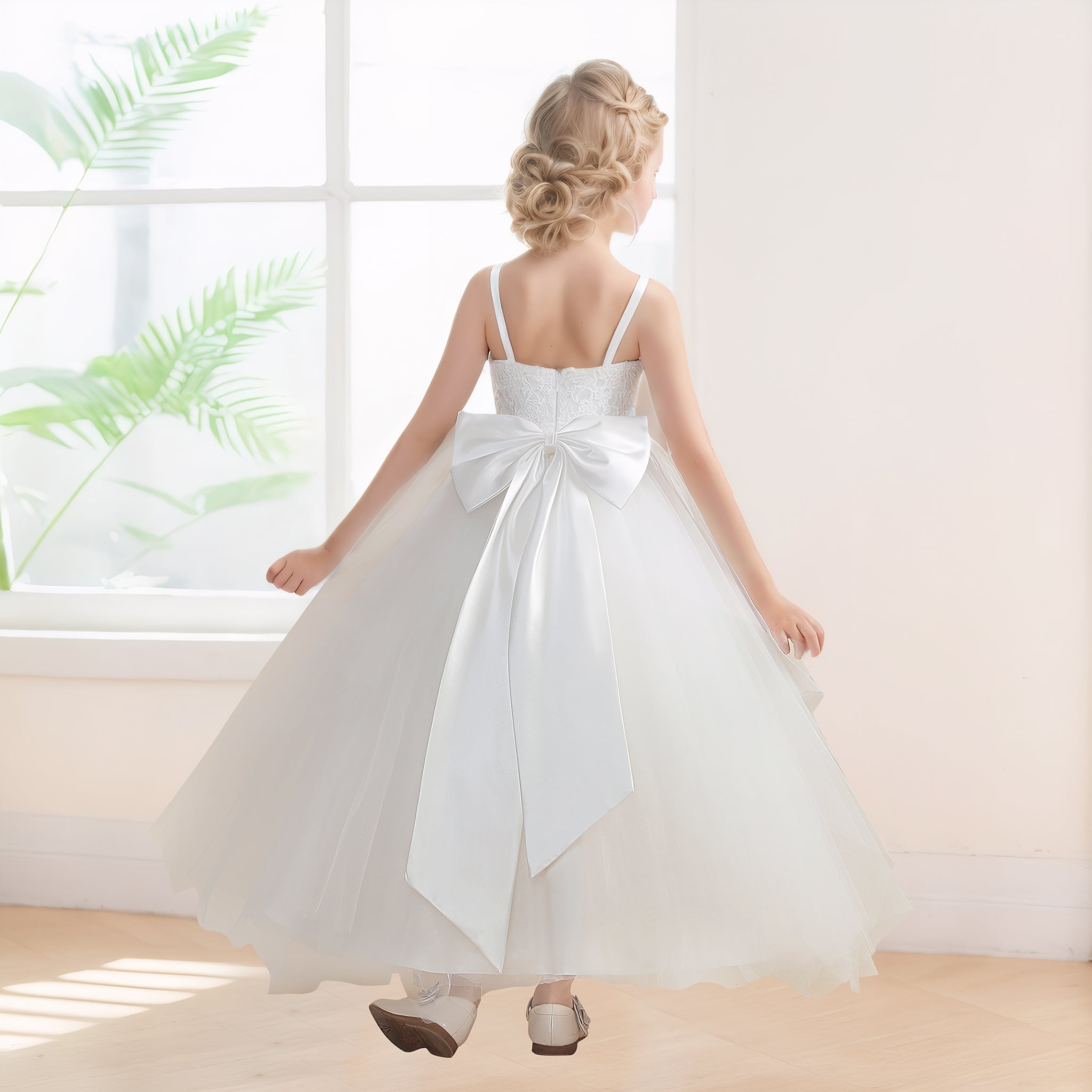 Cute A-Line Sleeveless Tulle Applique Long Flower Girl Dresses