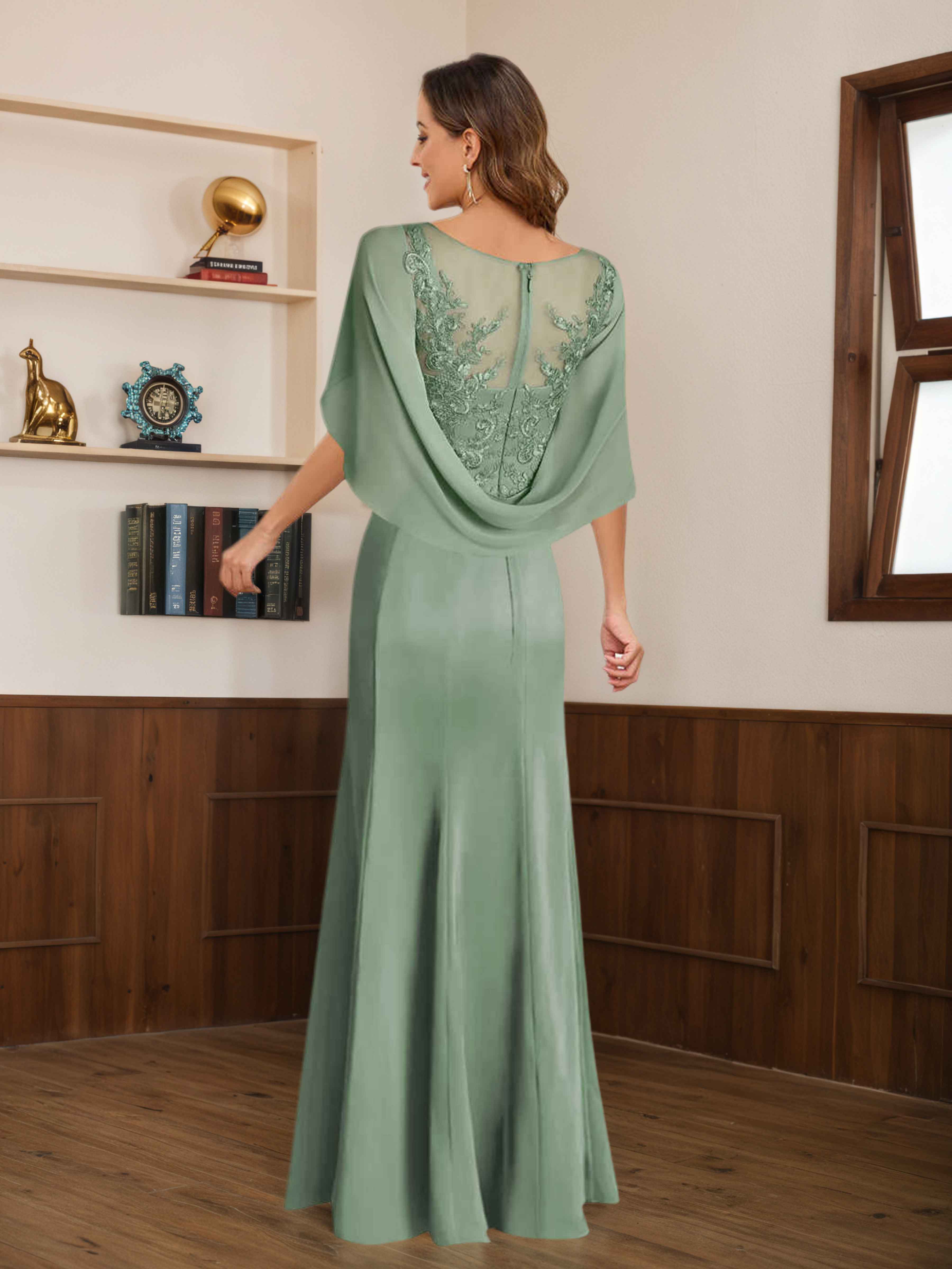 Dagny Elegant Pleated Lace Appliques Satin Mother of The Bride Dresses