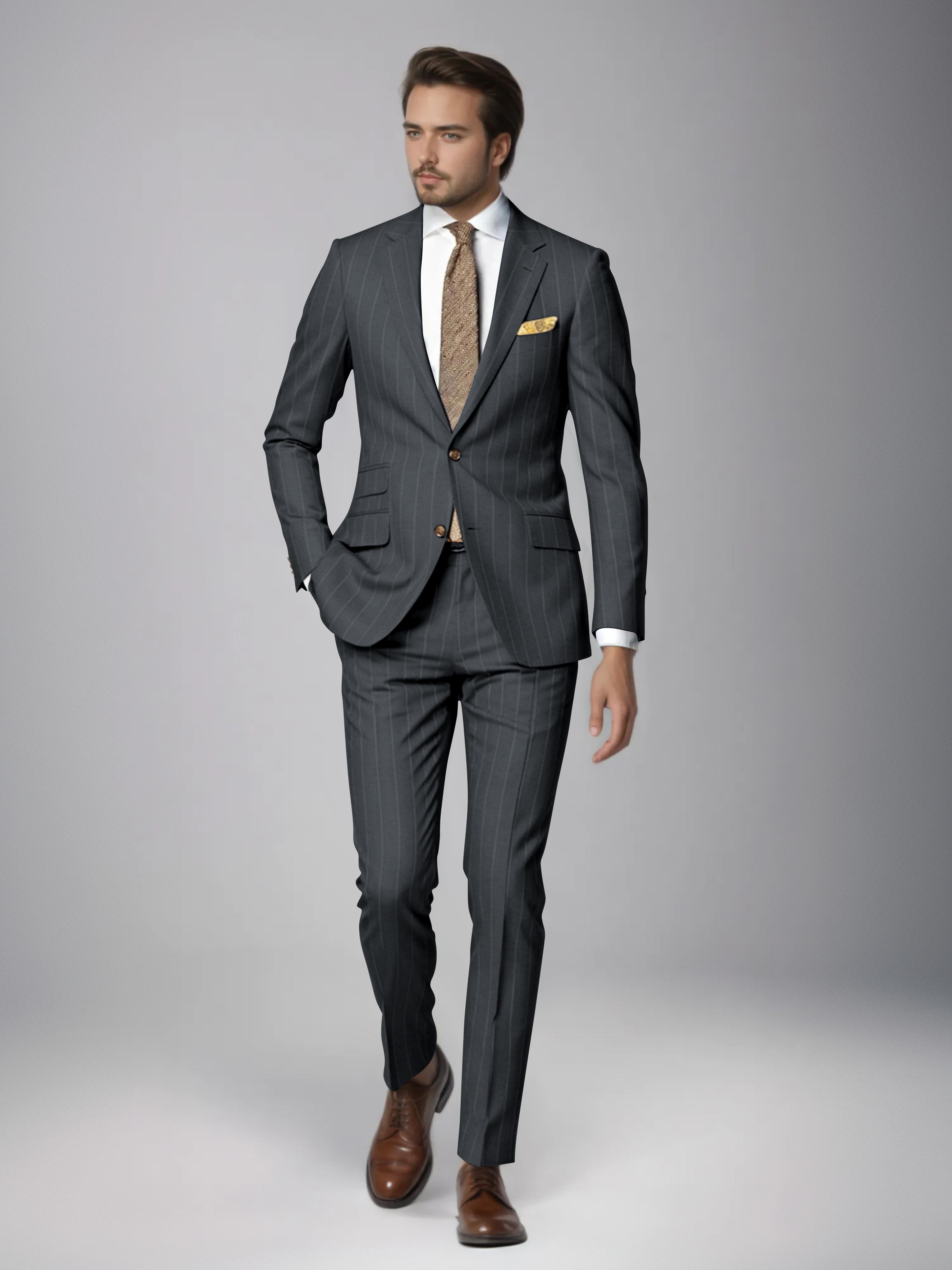 Classic 2 Pieces Men's Slim Fit Pinstripe Business Suit for Wedding & Office UK
