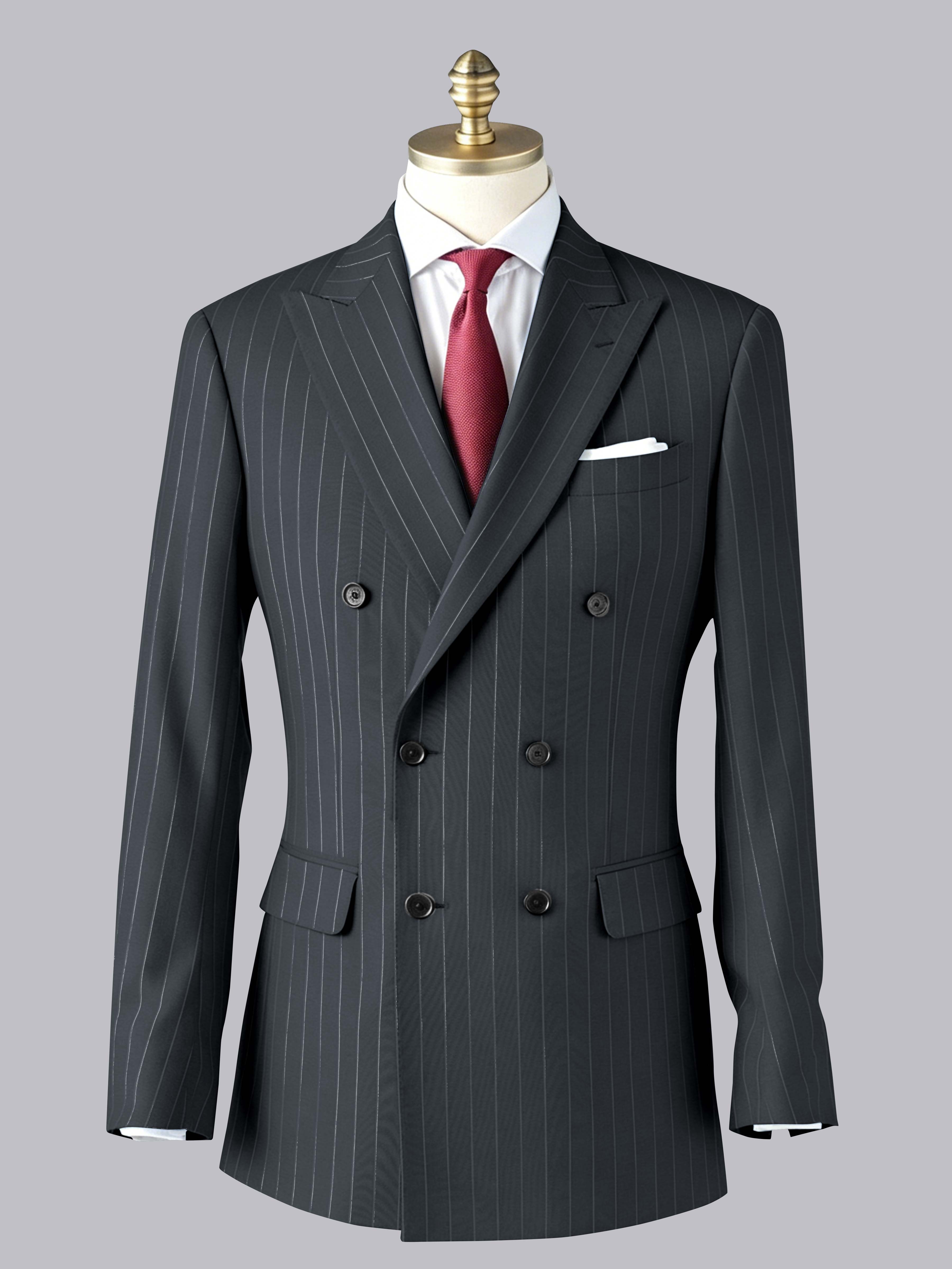 Timeless Men's Peak Lapel Double Breasted Vertical Stripe Formal Jacket UK