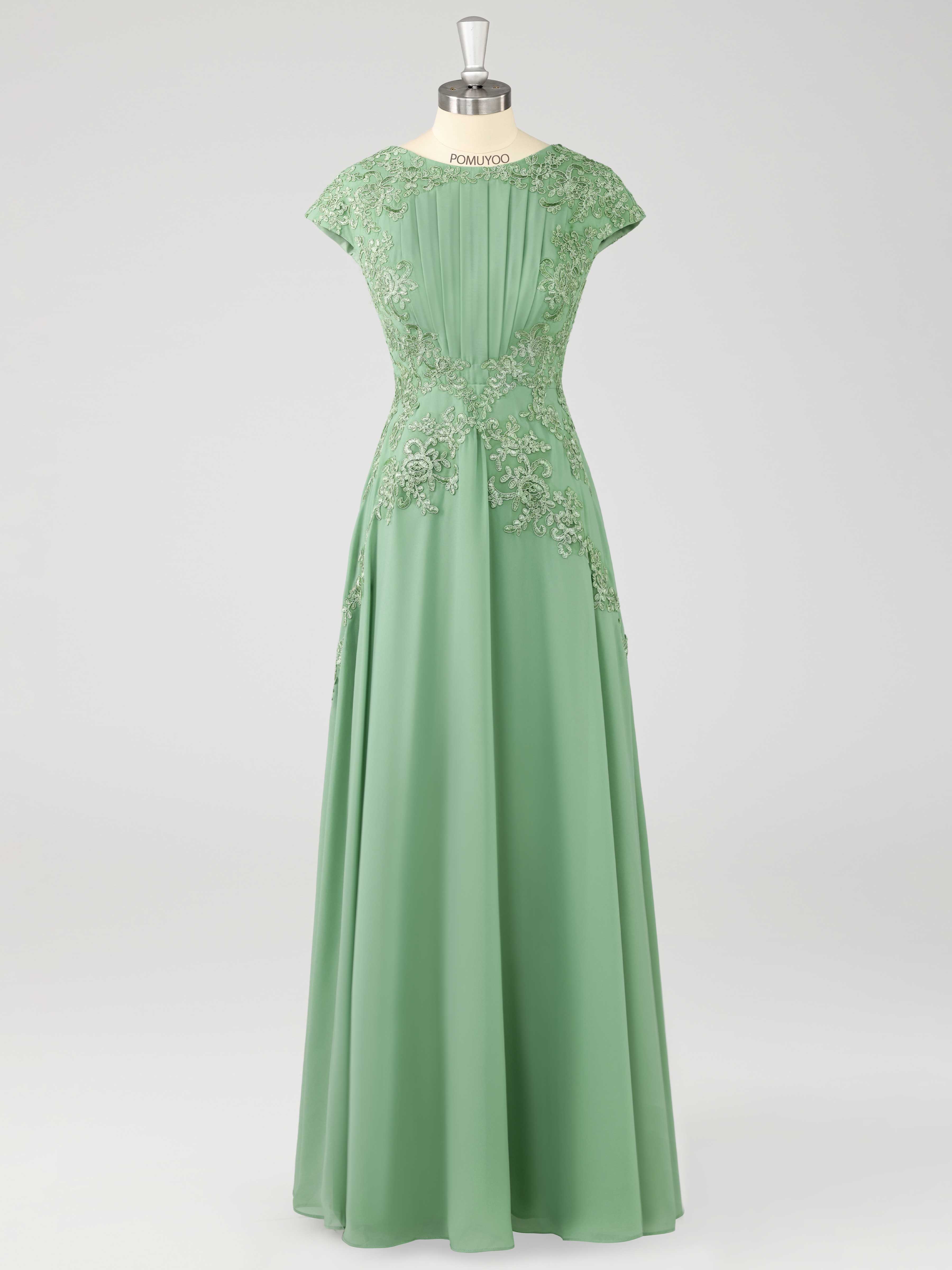 Delicate Scoop Ruched Appliques Floor Length Chiffon Mother of the Bride Dresses UK