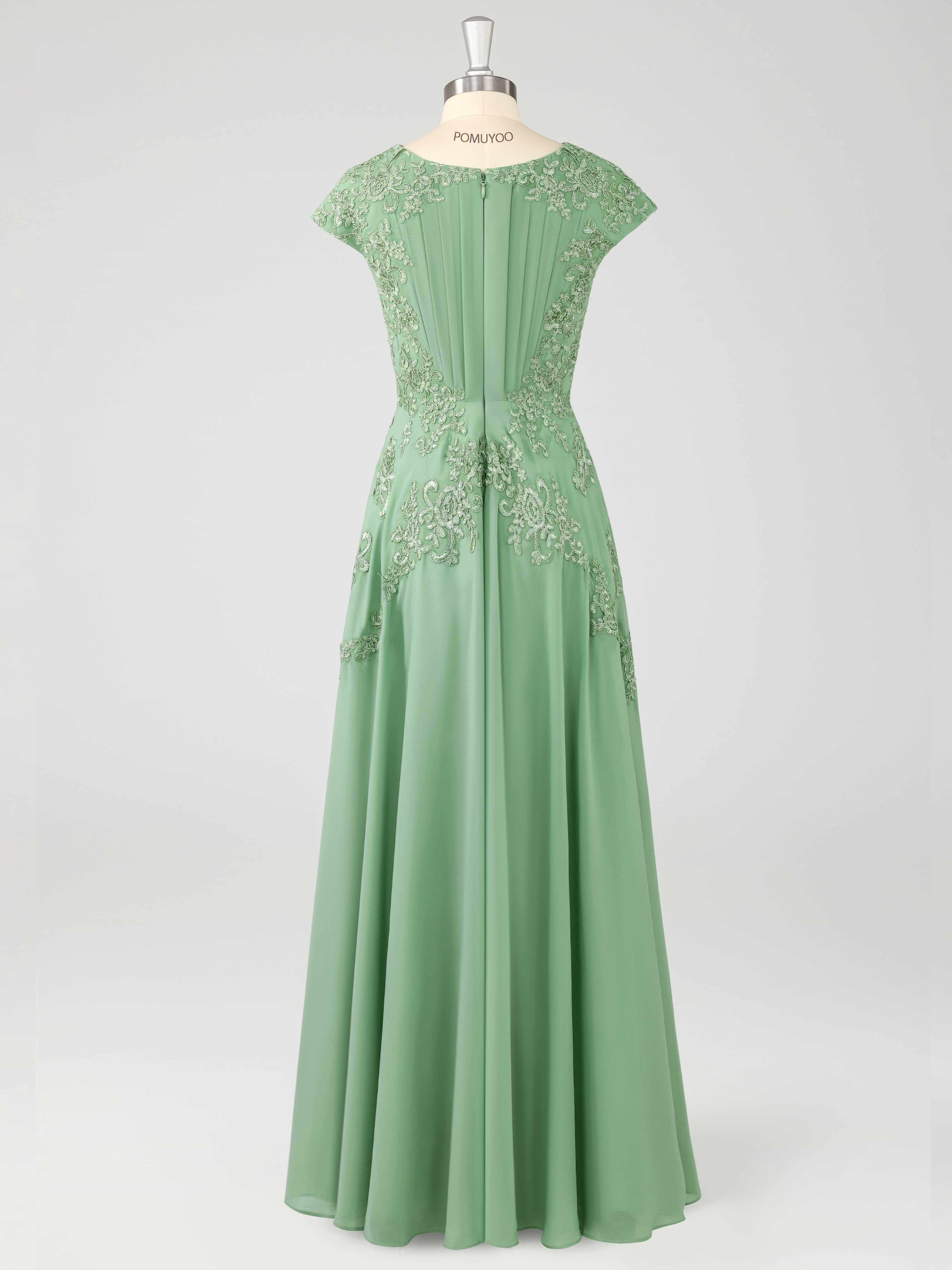 Delicate Scoop Ruched Appliques Floor Length Chiffon Mother of the Bride Dresses UK