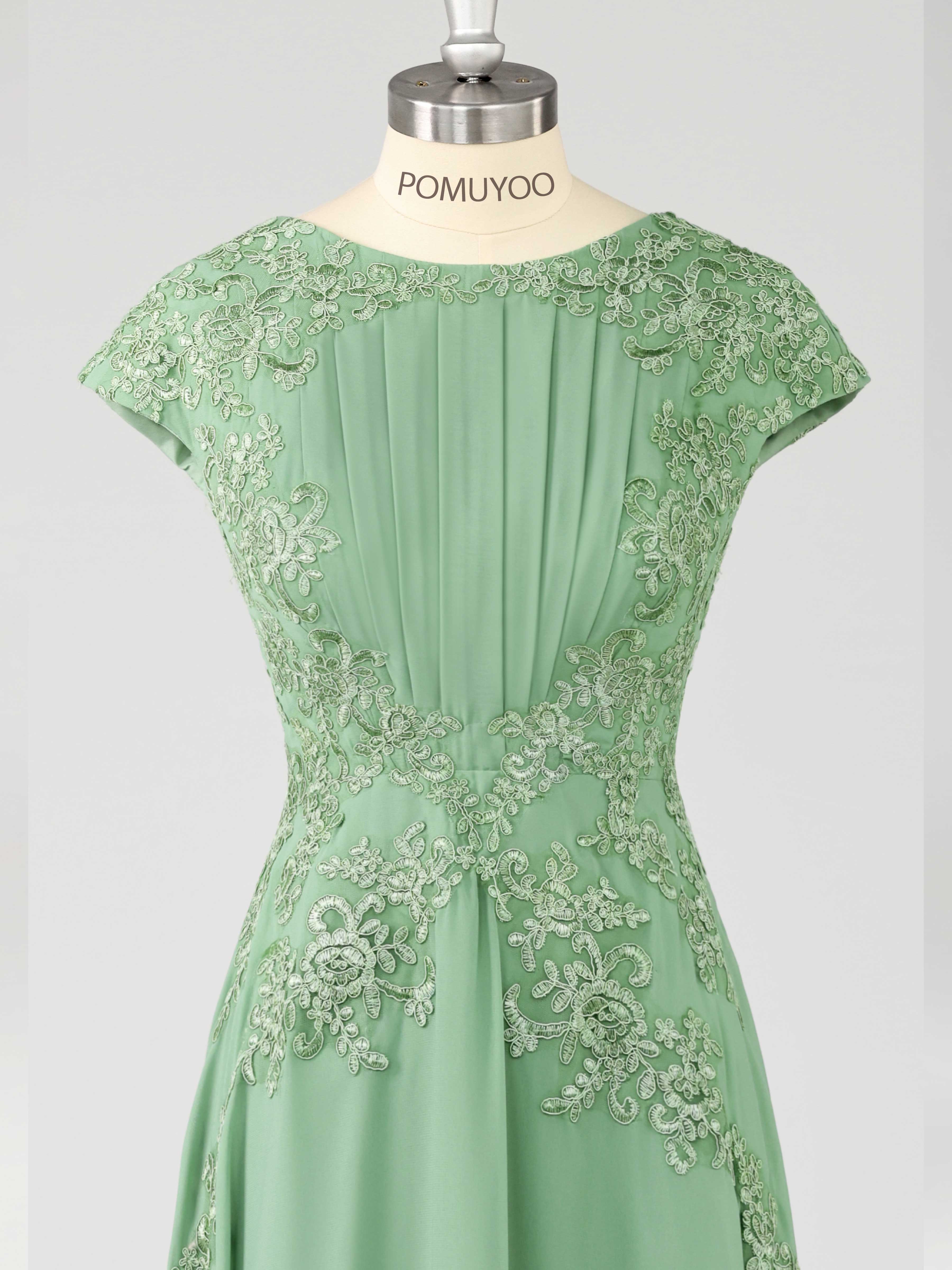 Delicate Scoop Ruched Appliques Floor Length Chiffon Mother of the Bride Dresses UK