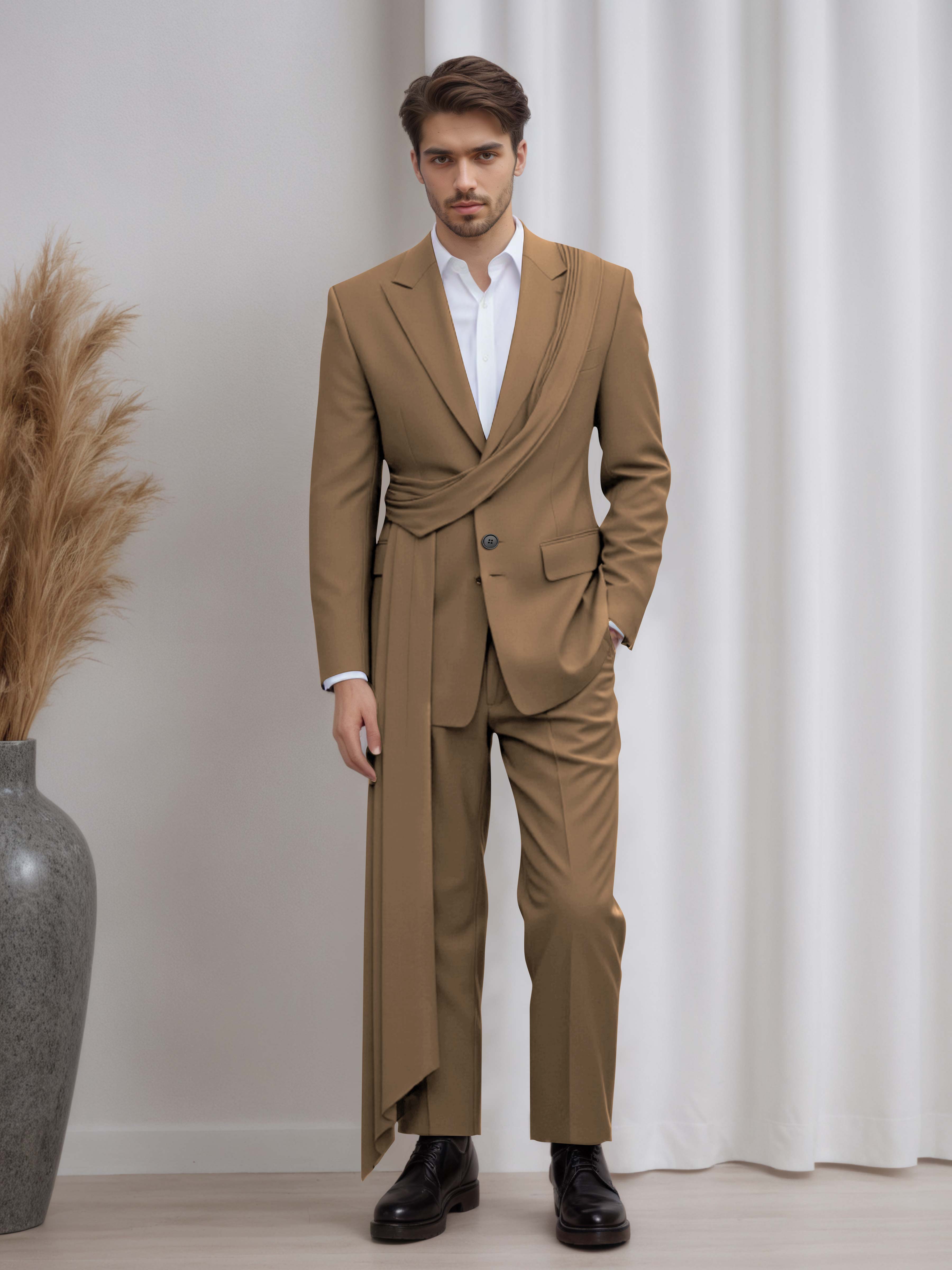 Designer Peak Lapel Men's 2 Pieces Suit with Ribbon Trim for Formal Events