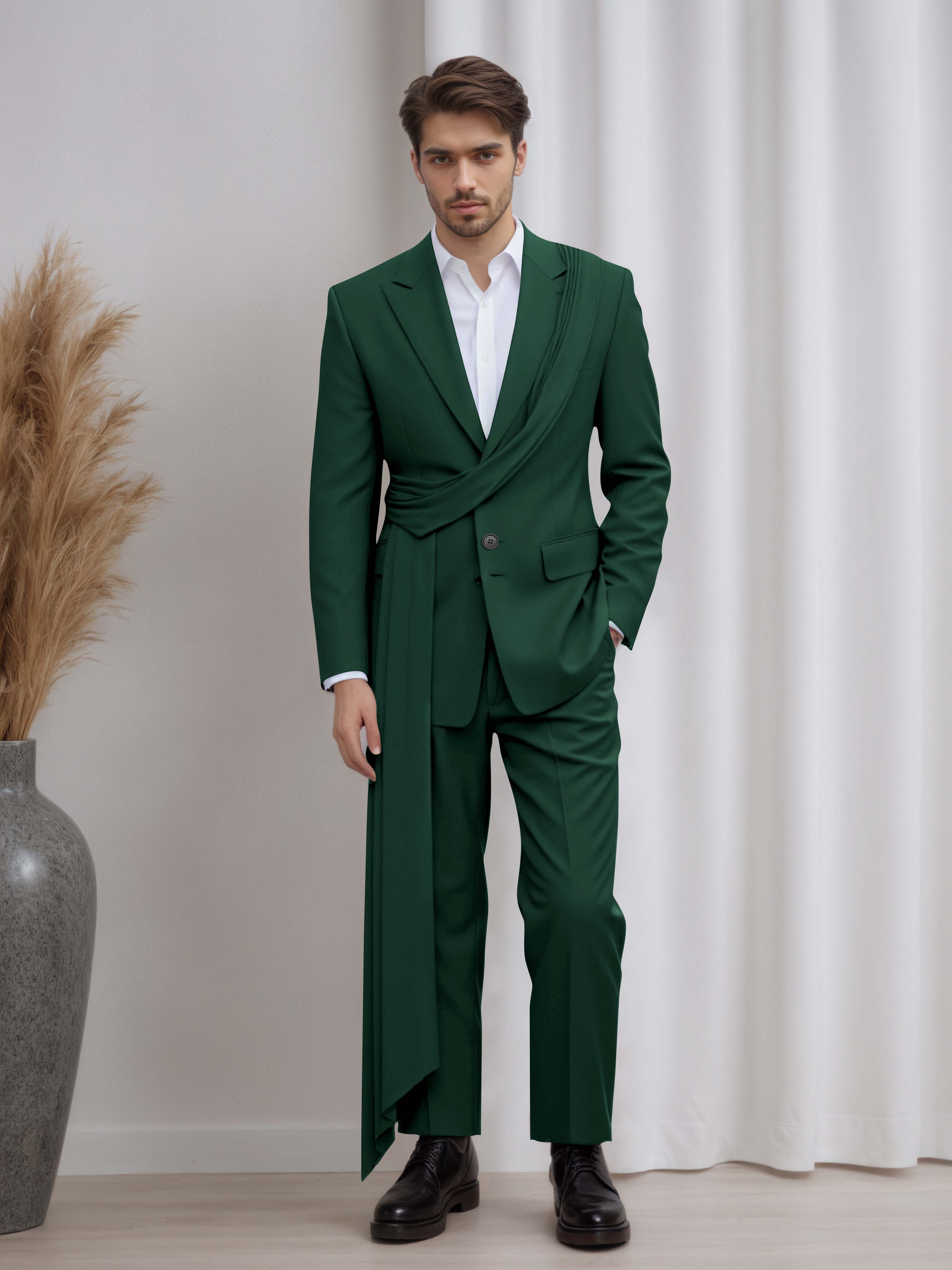 Designer Peak Lapel Men's 2 Pieces Suit with Ribbon Trim for Formal Events