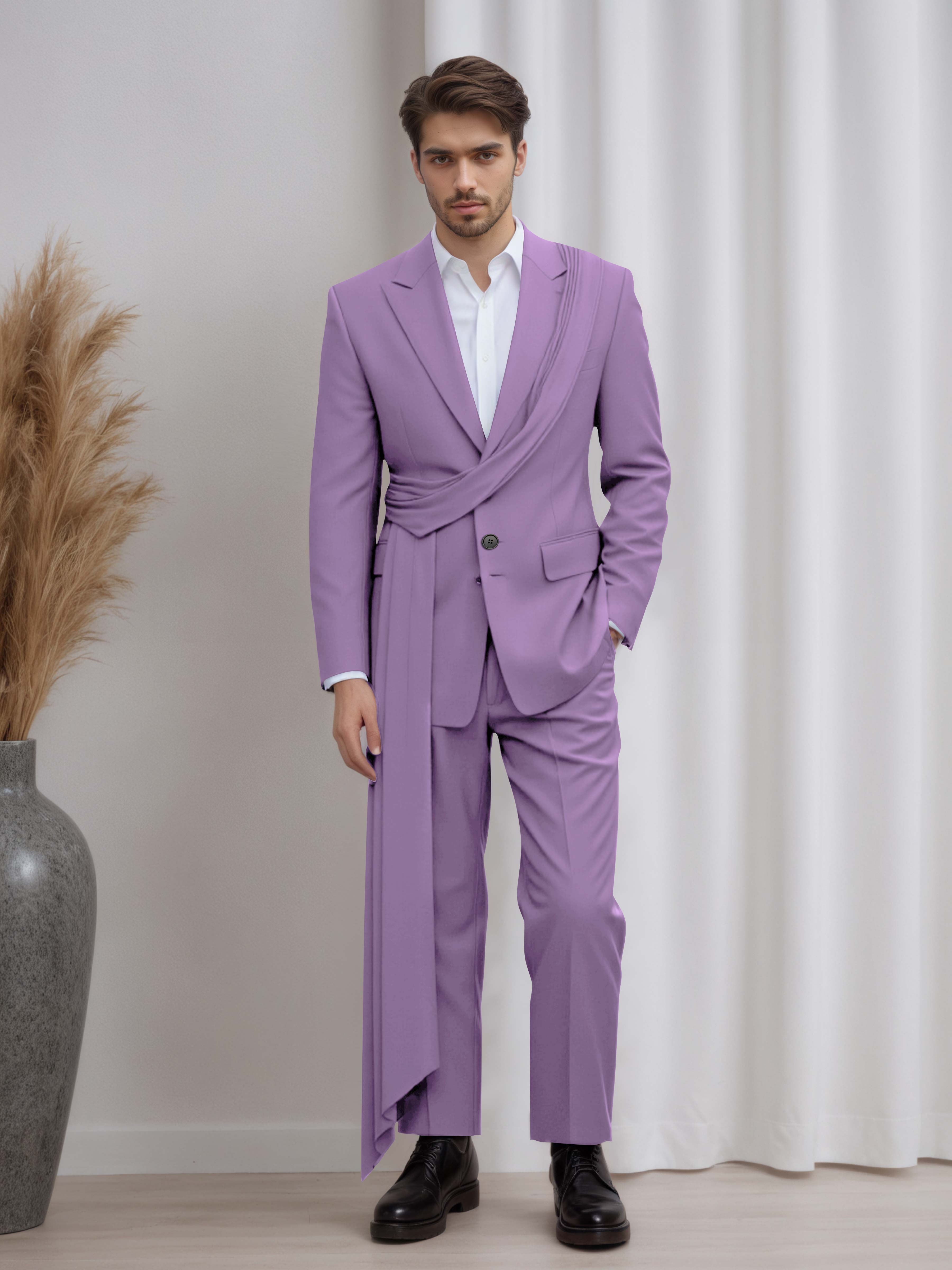 Designer Peak Lapel Men's 2 Pieces Suit with Ribbon Trim for Formal Events