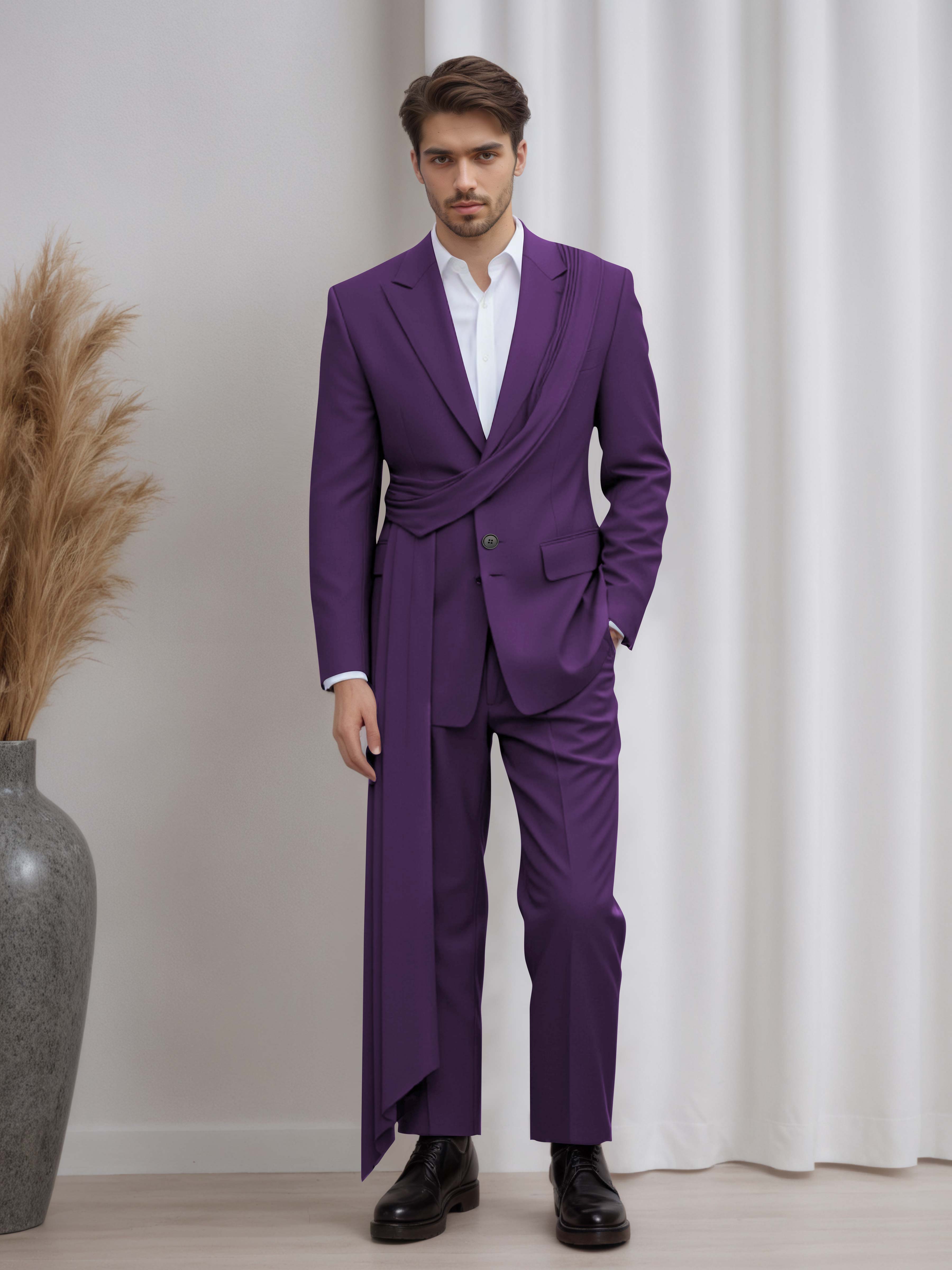 Designer Peak Lapel Men's 2 Pieces Suit with Ribbon Trim for Formal Events