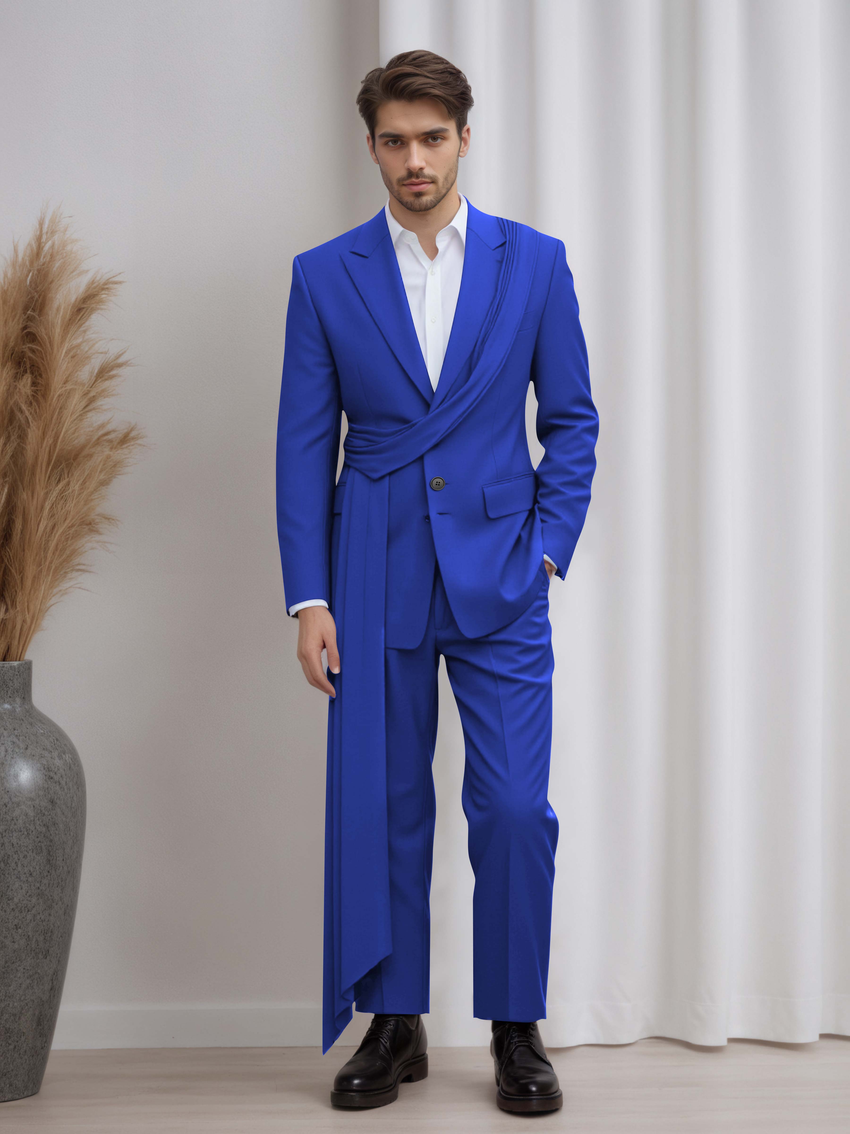 Designer Peak Lapel Men's 2 Pieces Suit with Ribbon Trim for Formal Events