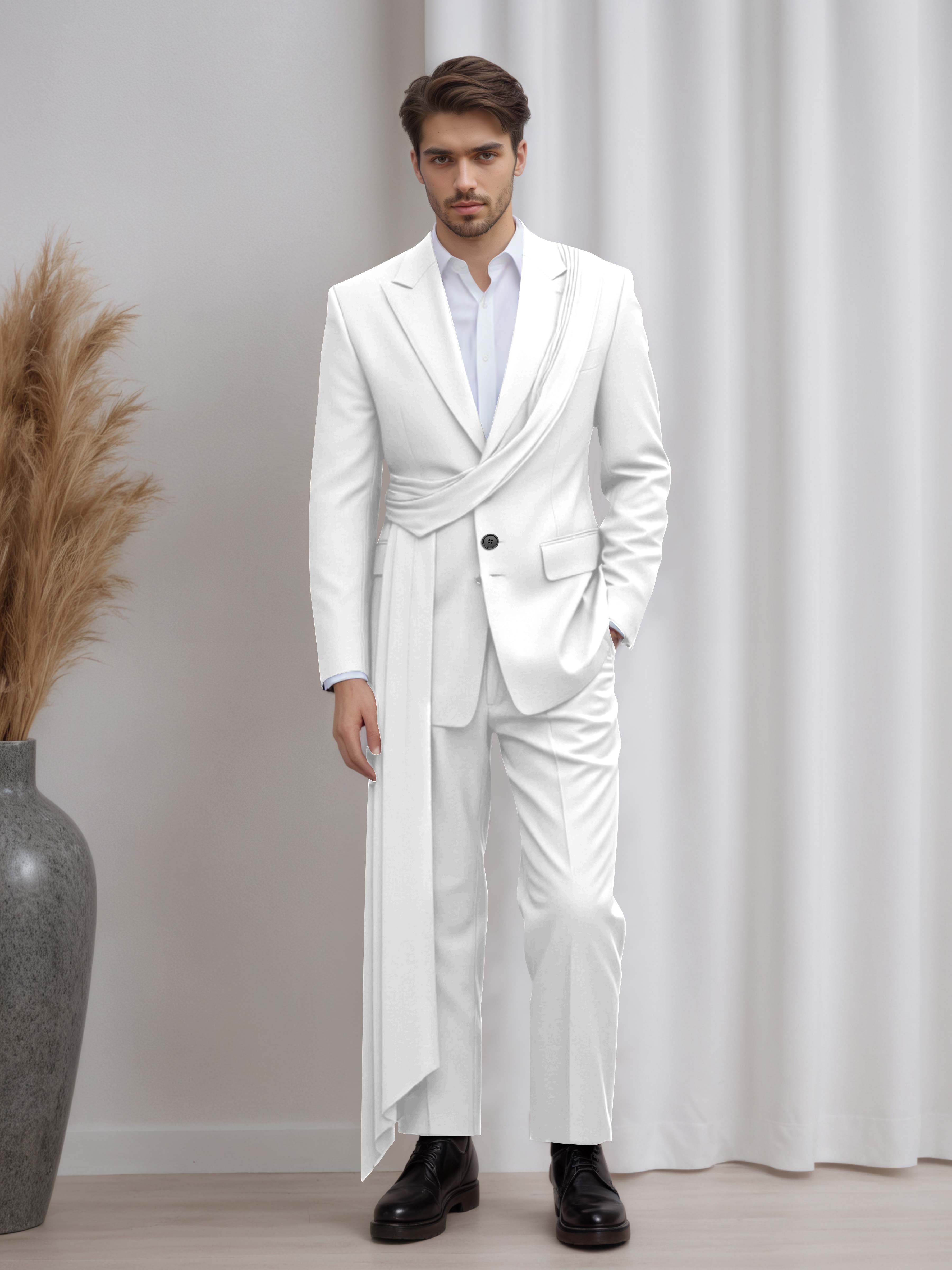 Designer Peak Lapel Men's 2 Pieces Suit with Ribbon Trim for Formal Events