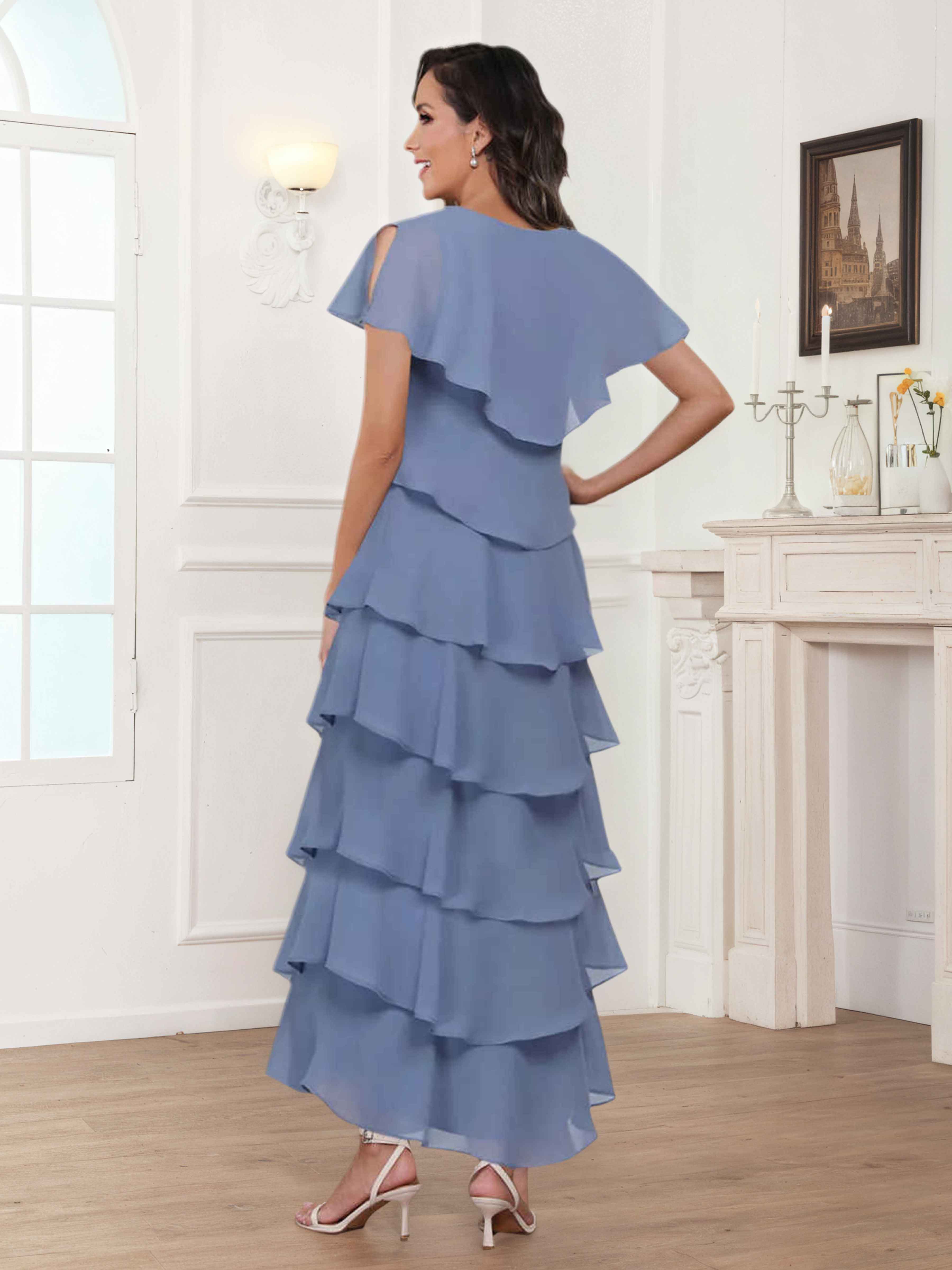 Diantha Flowing A-Line Tiered Long Chiffon Mother Of The Bride Dresses