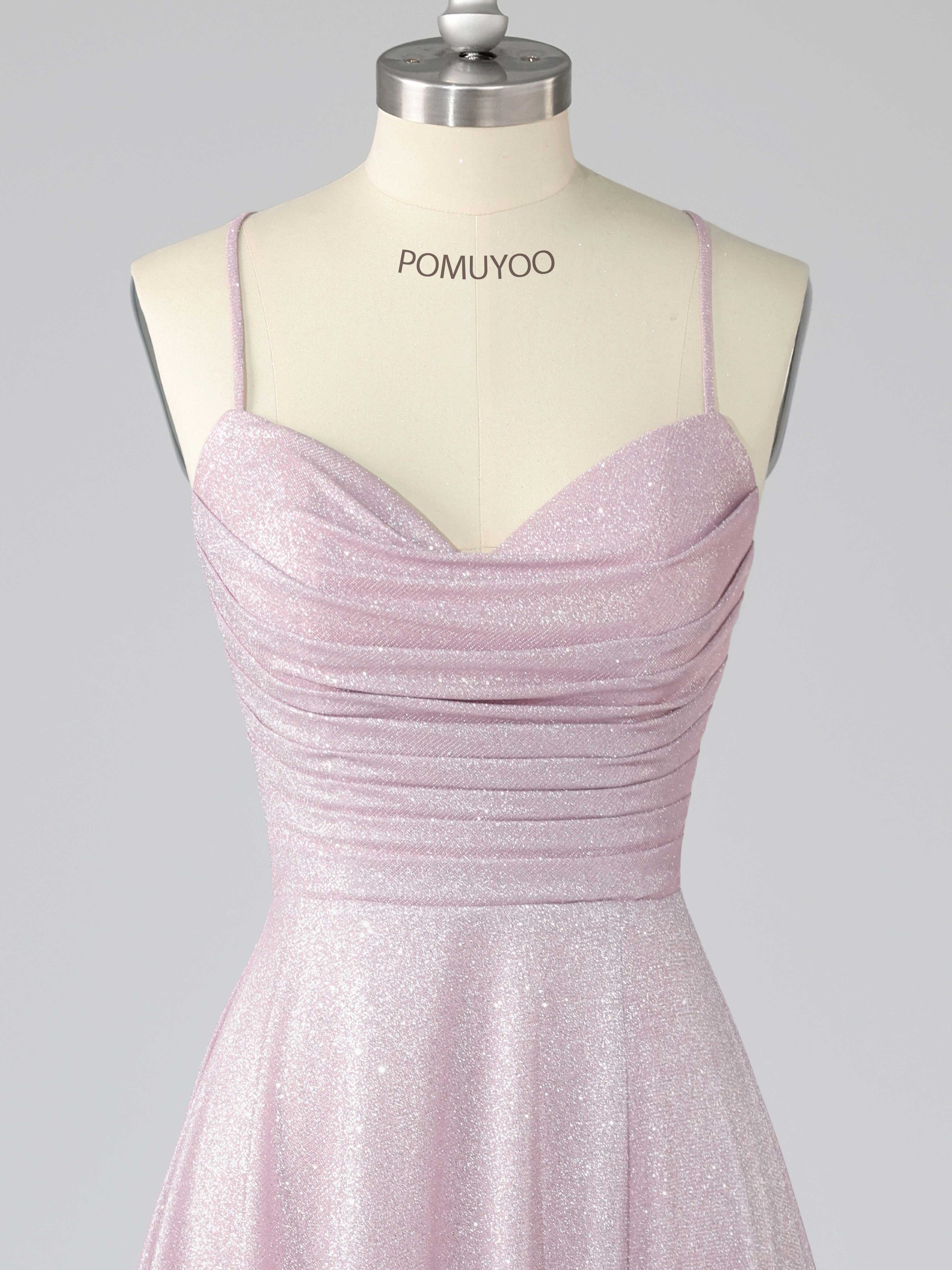 Dreamy A-Line Cowl Spaghetti Straps Ruched Long Glotter Prom Dresses UK