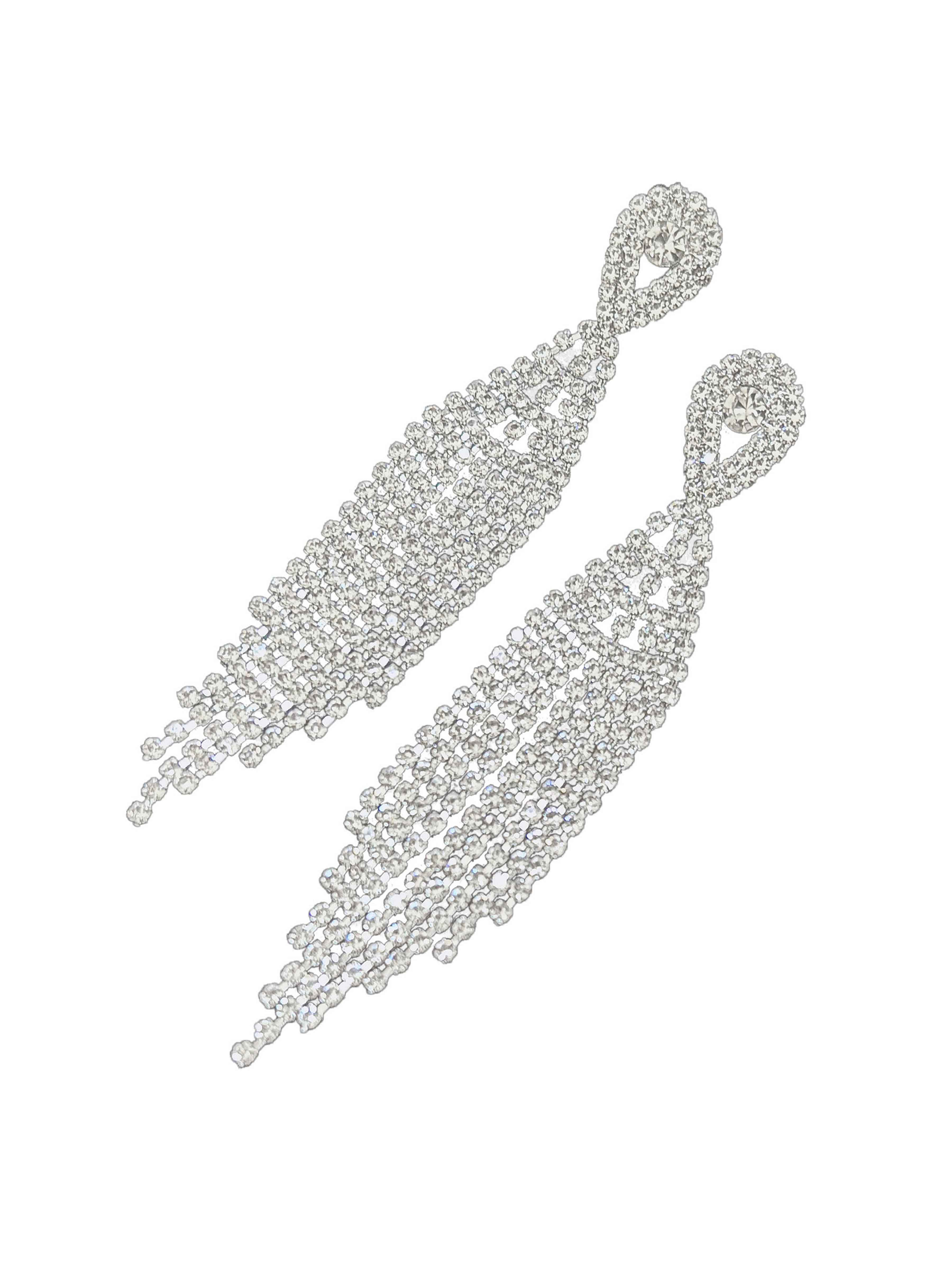 Shiny Rhinestone Long Tassel Earrings