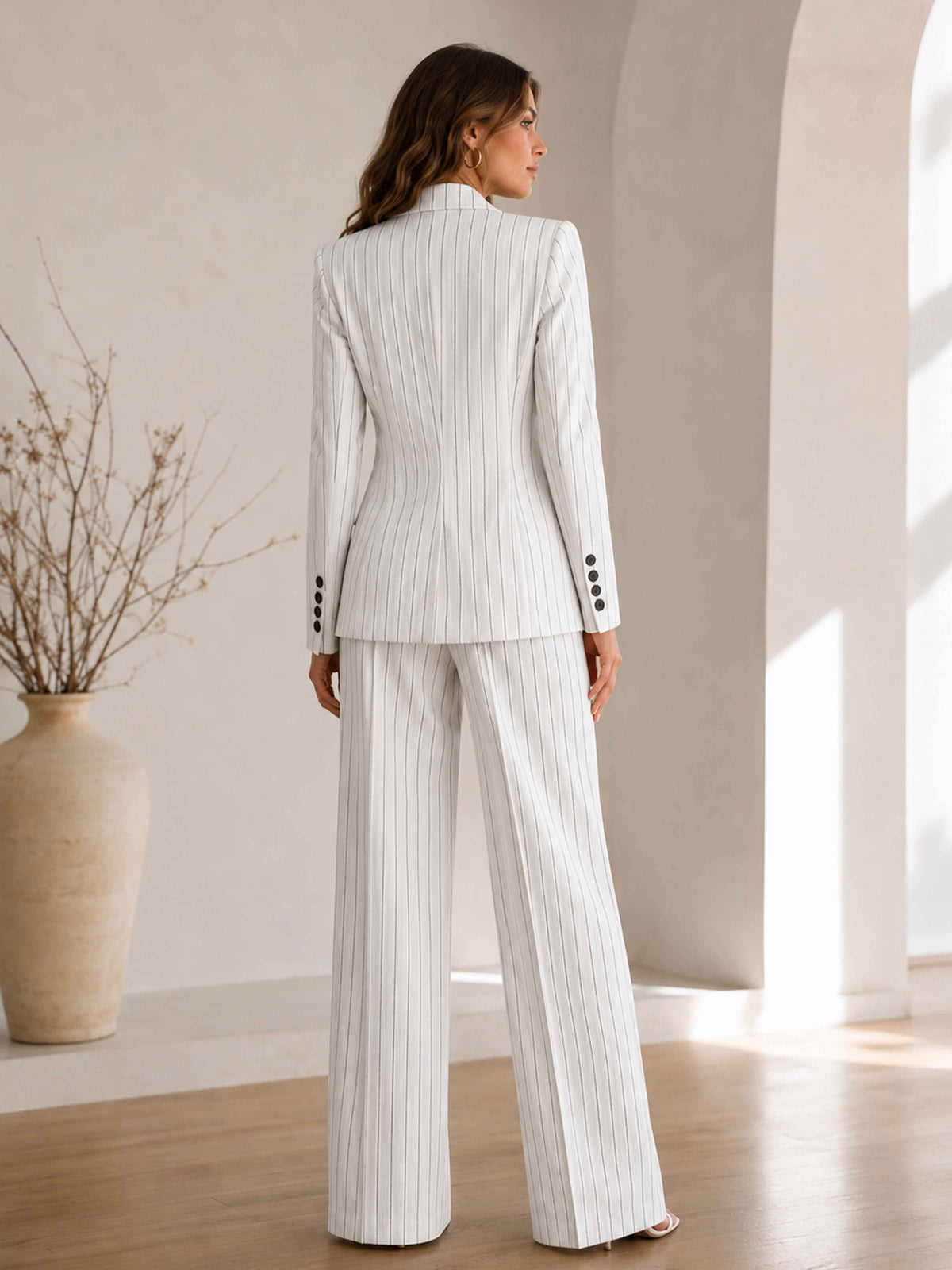 Elegant Pinstripe 3 Pieces Women's Pants Suit Set UK