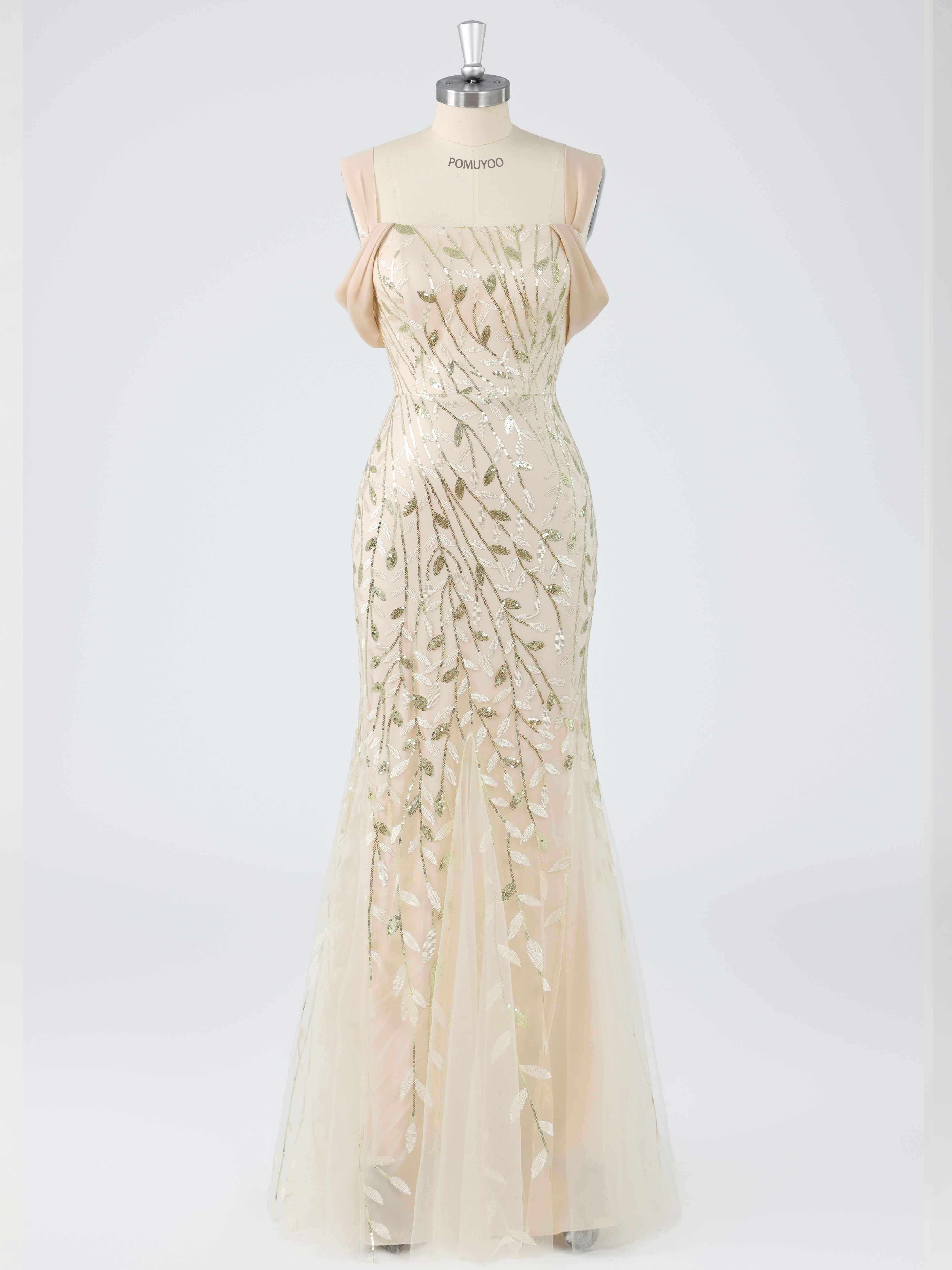 Graceful Trumpet Square Leaf Sequins Long Mother of the Bride & Groom Dresses UK