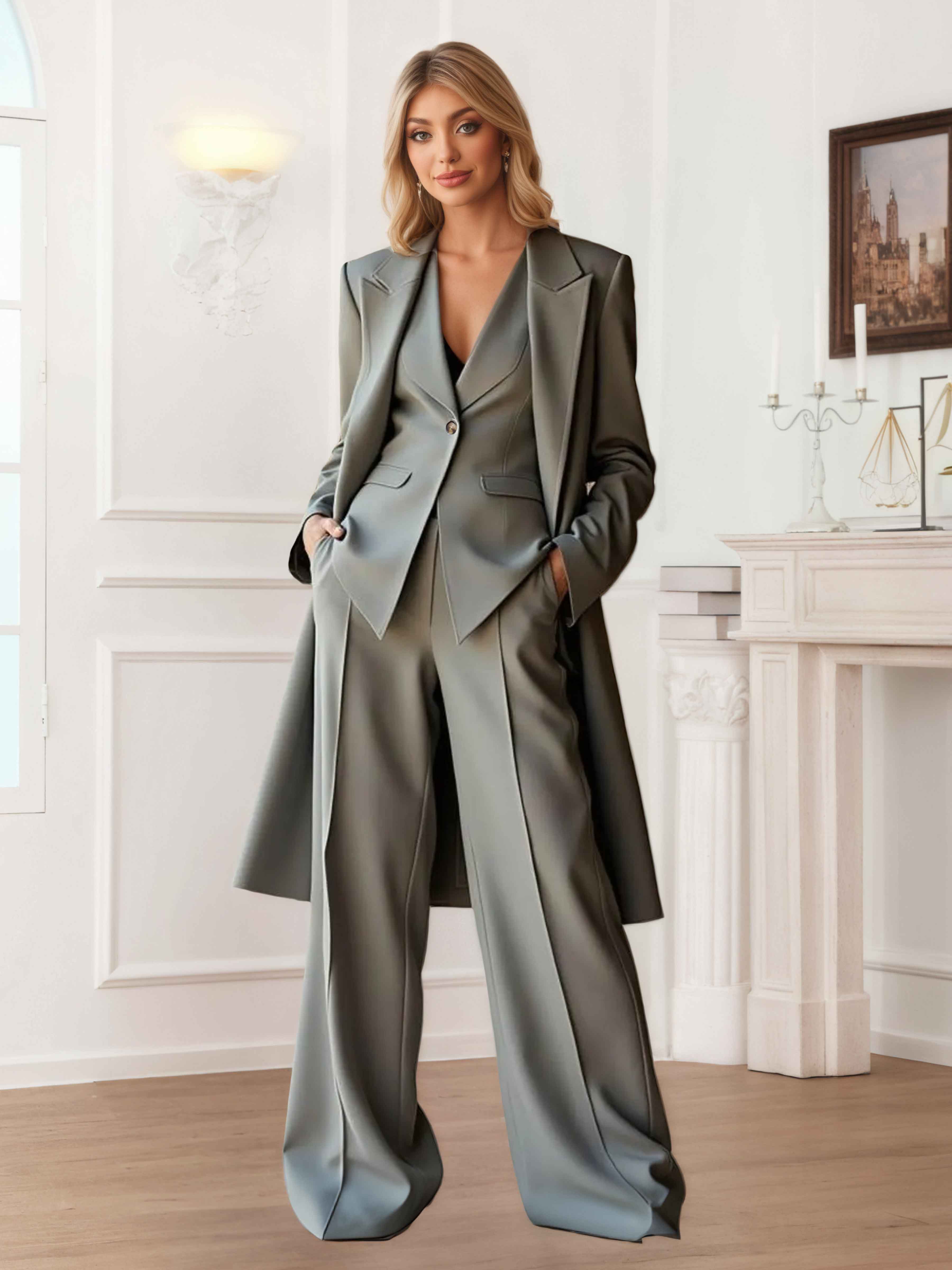 Elegant Women's 3 Pieces Casual Blazer and Pants Set UK