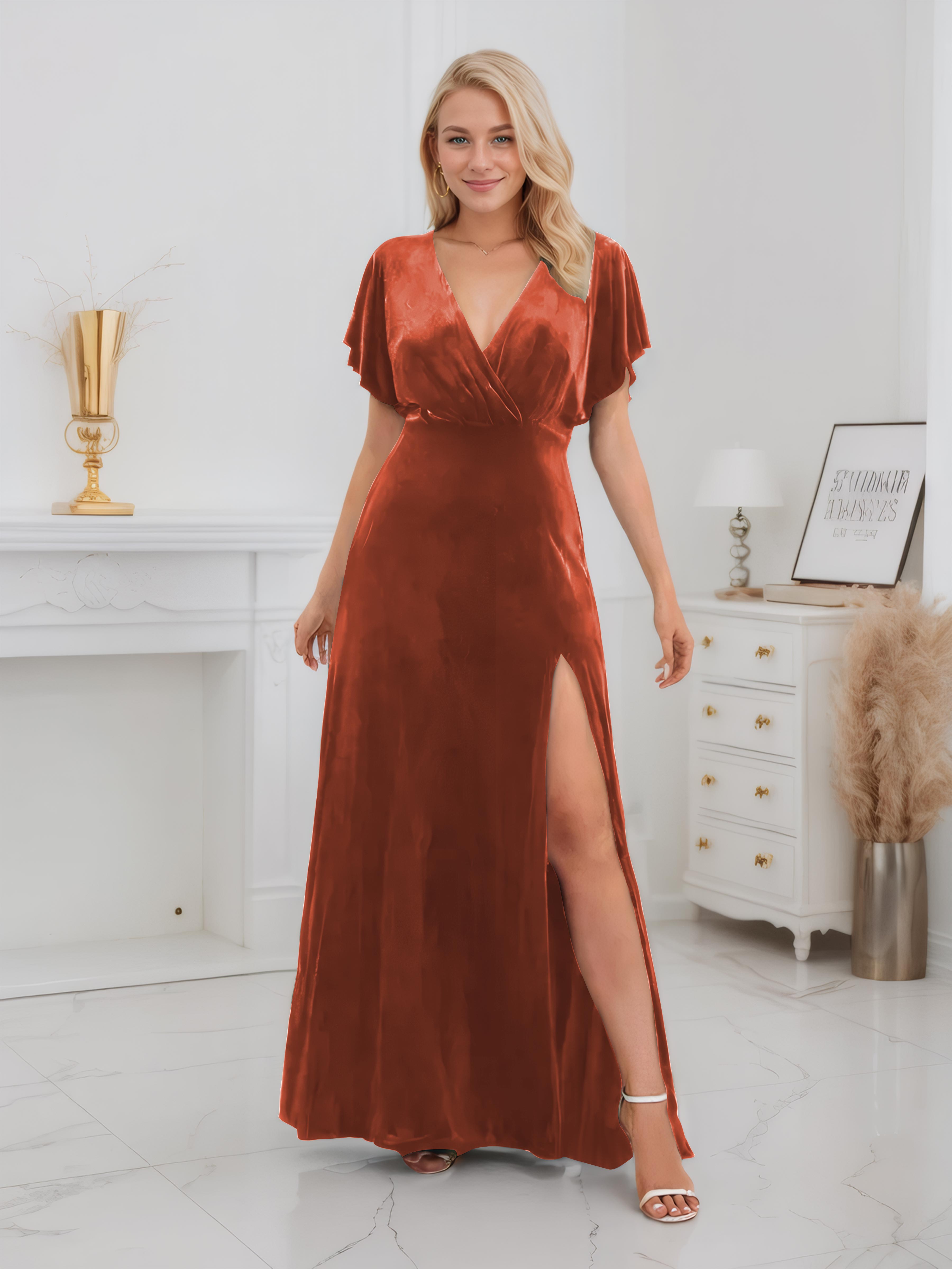 Ellis Charming V Neck Floor Length Velvet Bridesmaid Dresses Ellis Charming V Neck Floor Length Velvet Bridesmaid Dresses