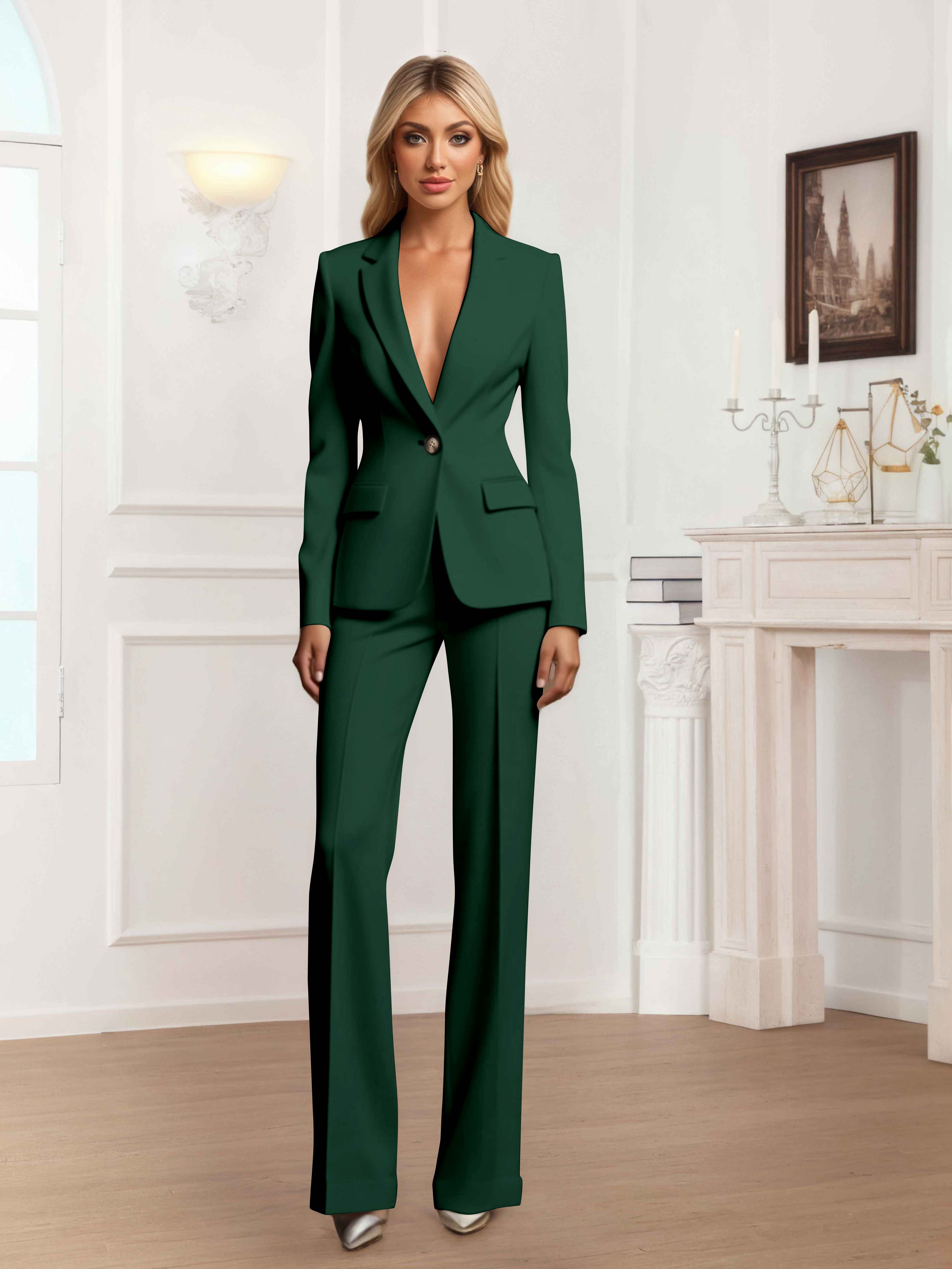Women's 2 Pieces One Button Slim Fit Business Blazer UK