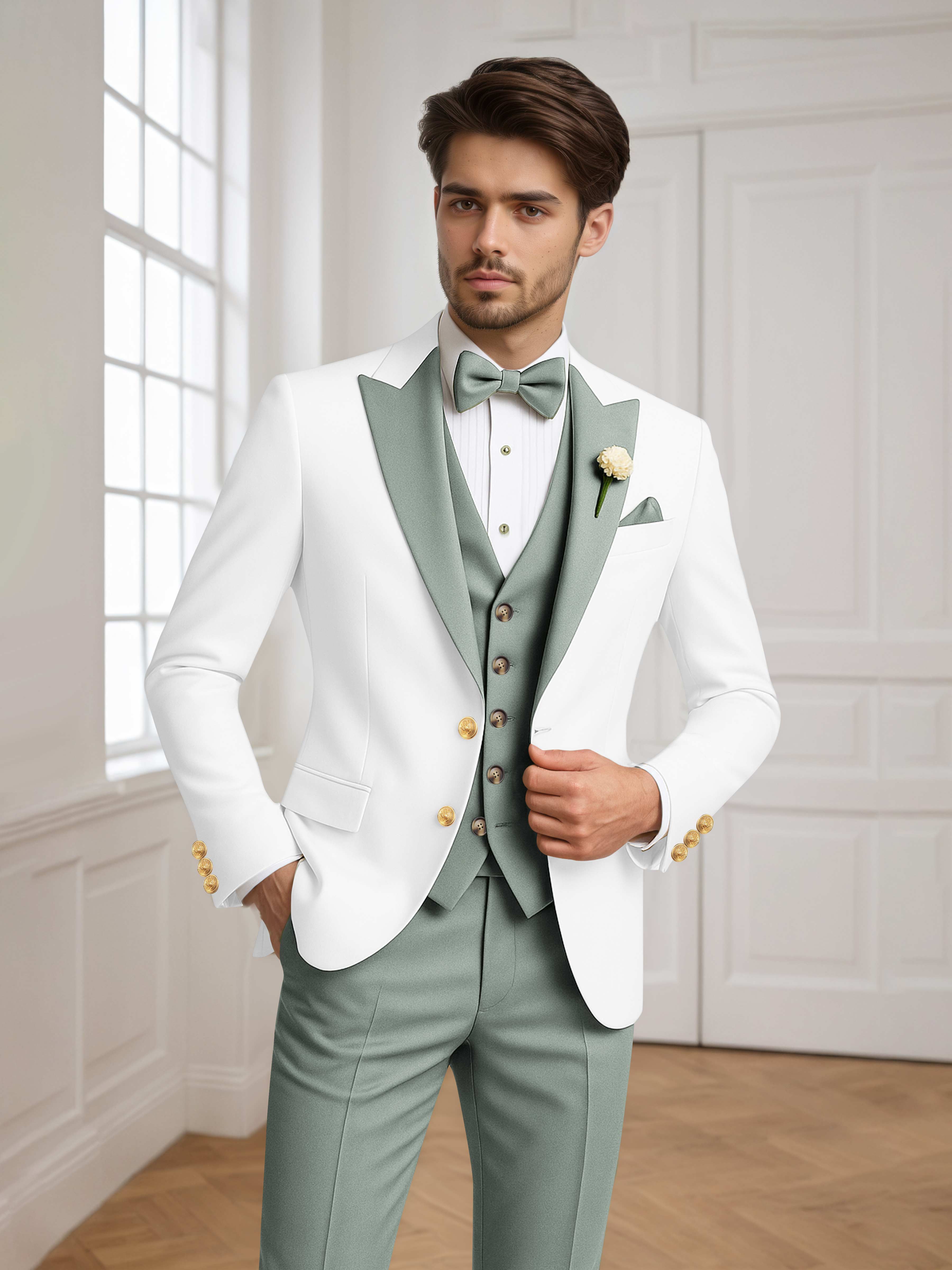 Two Tone Peak Lapel Men's 3 Pieces Wedding Suit for Groom & Events