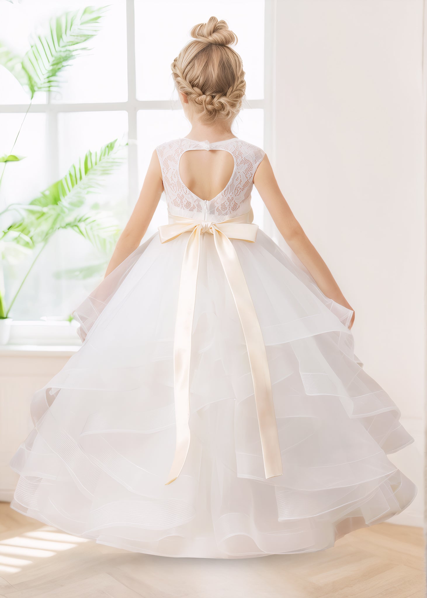 Fairytale A-Line Scoop Tulle Long Flower Girl Dresses