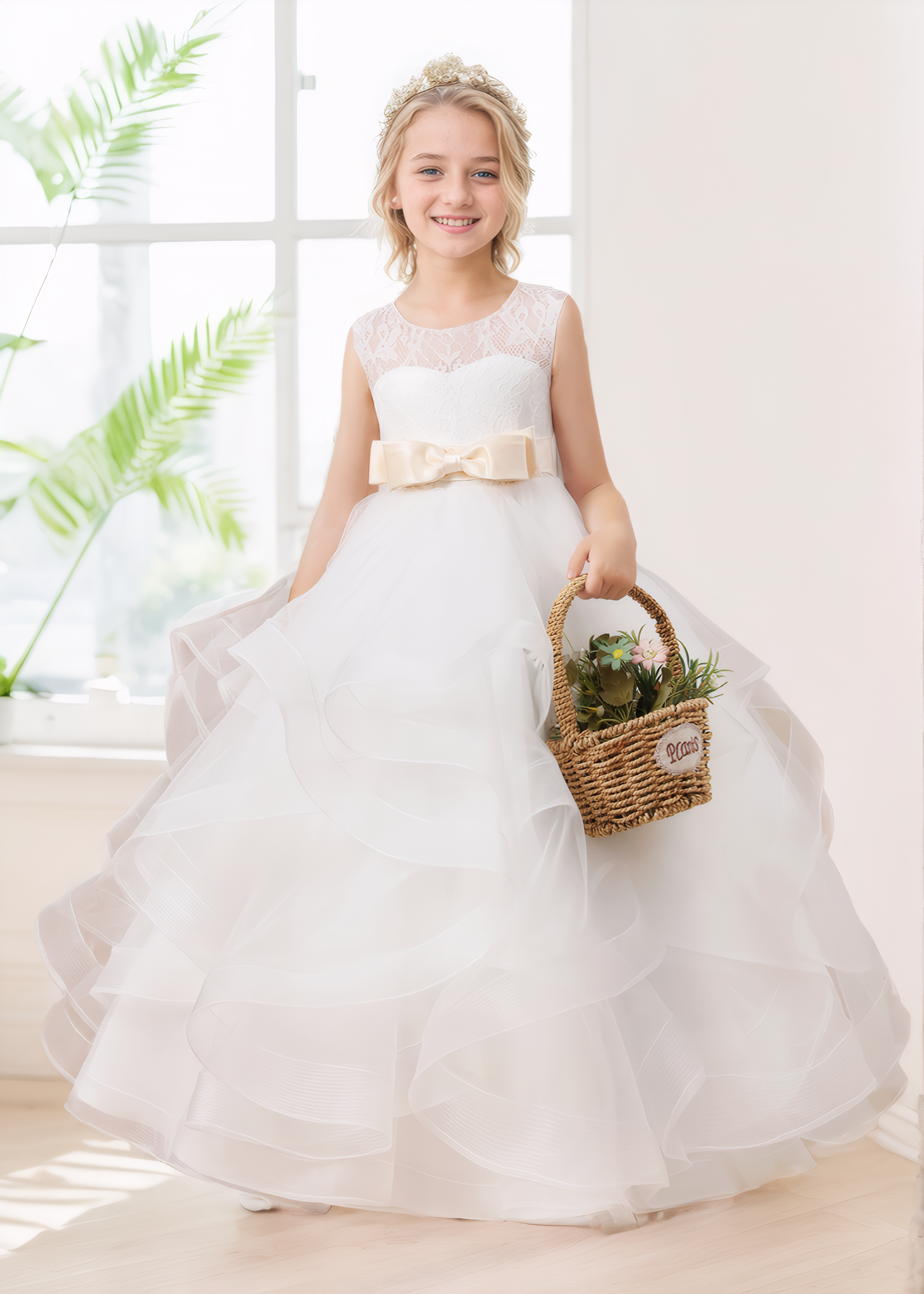 Fairytale A-Line Scoop Tulle Long Flower Girl Dresses