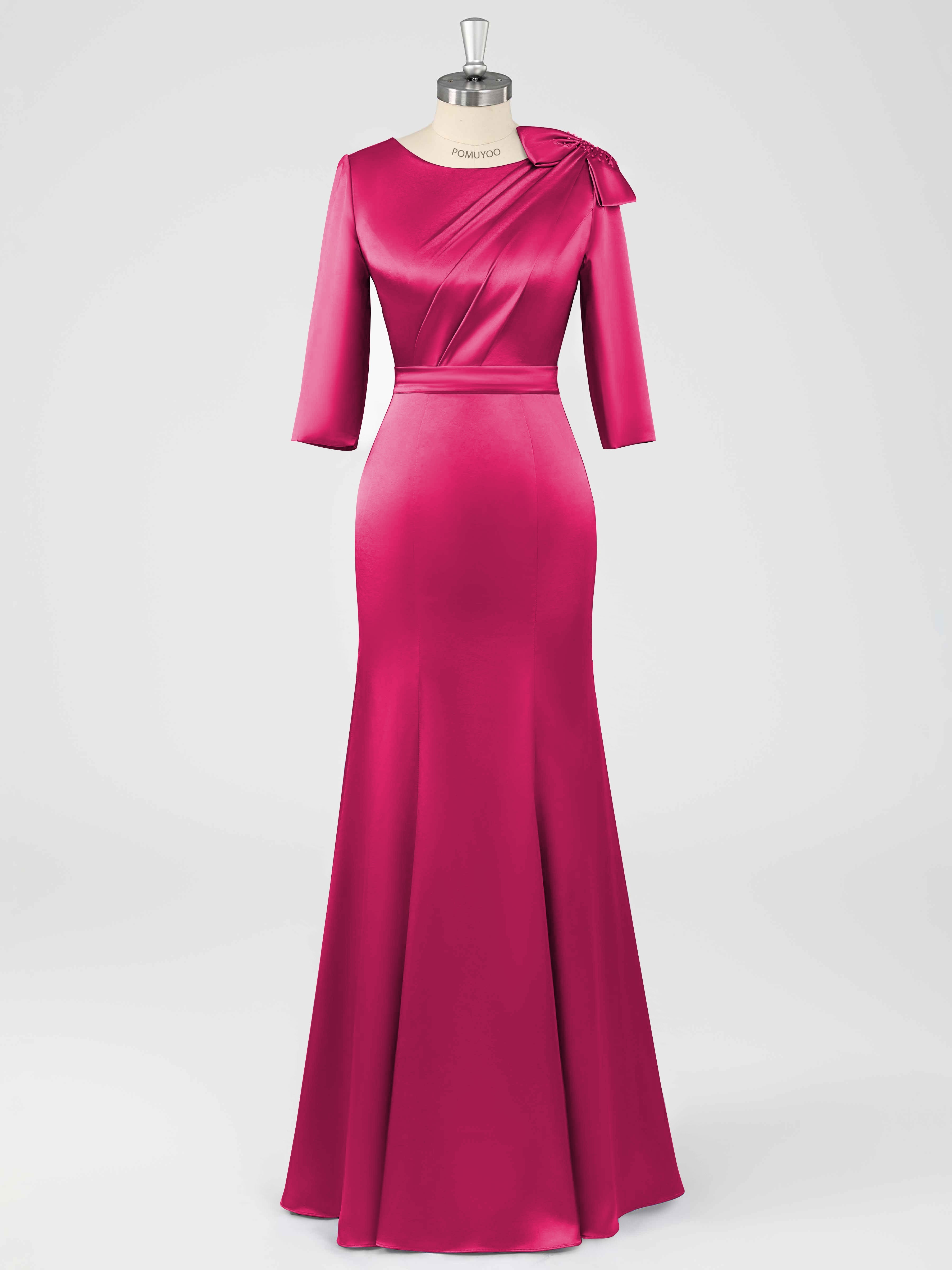 Fiammetta Elegant Mermaid Pleated Long Satin Mother of the Bride Dresses