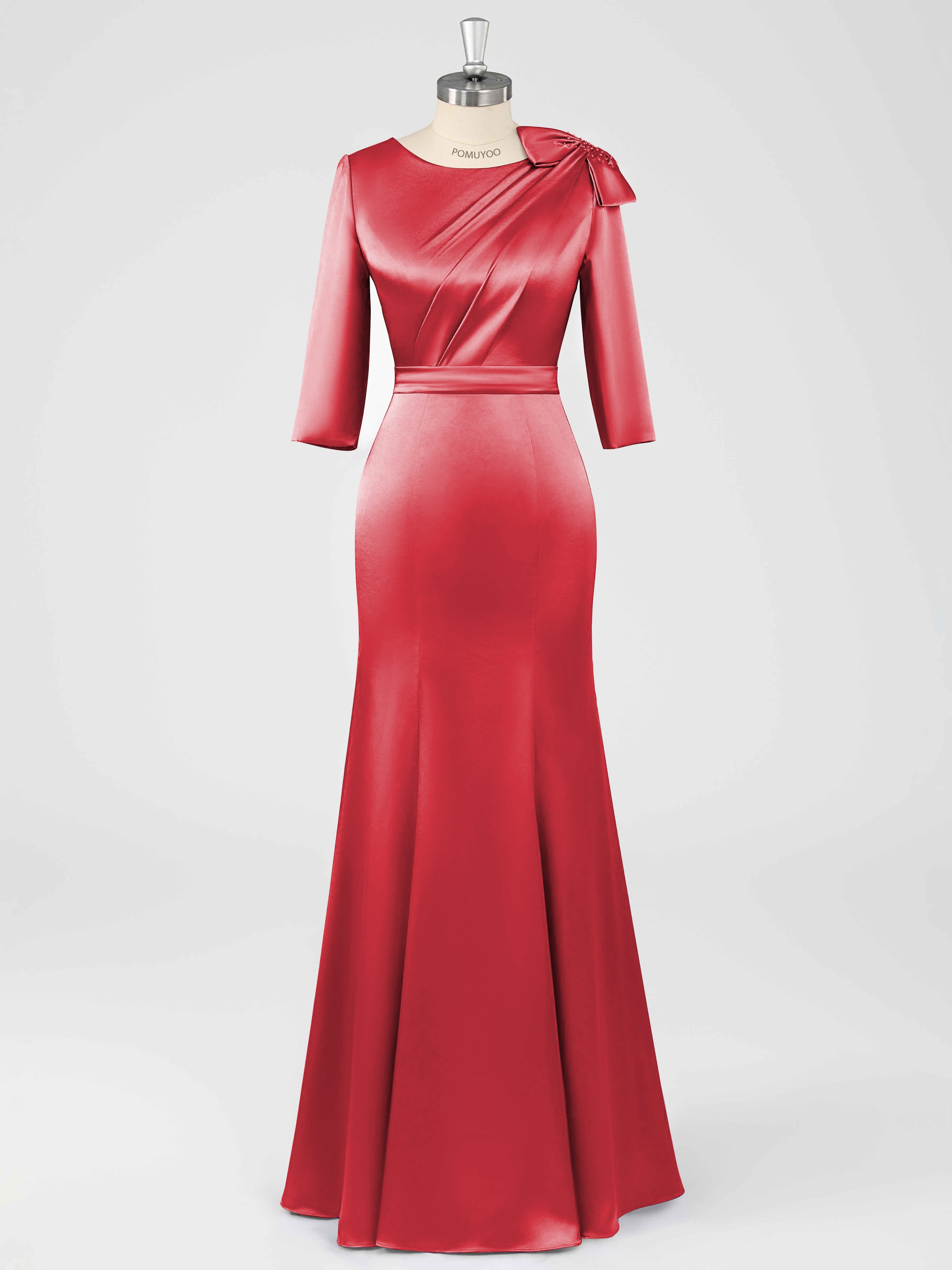 Fiammetta Elegant Mermaid Pleated Long Satin Mother of the Bride Dresses