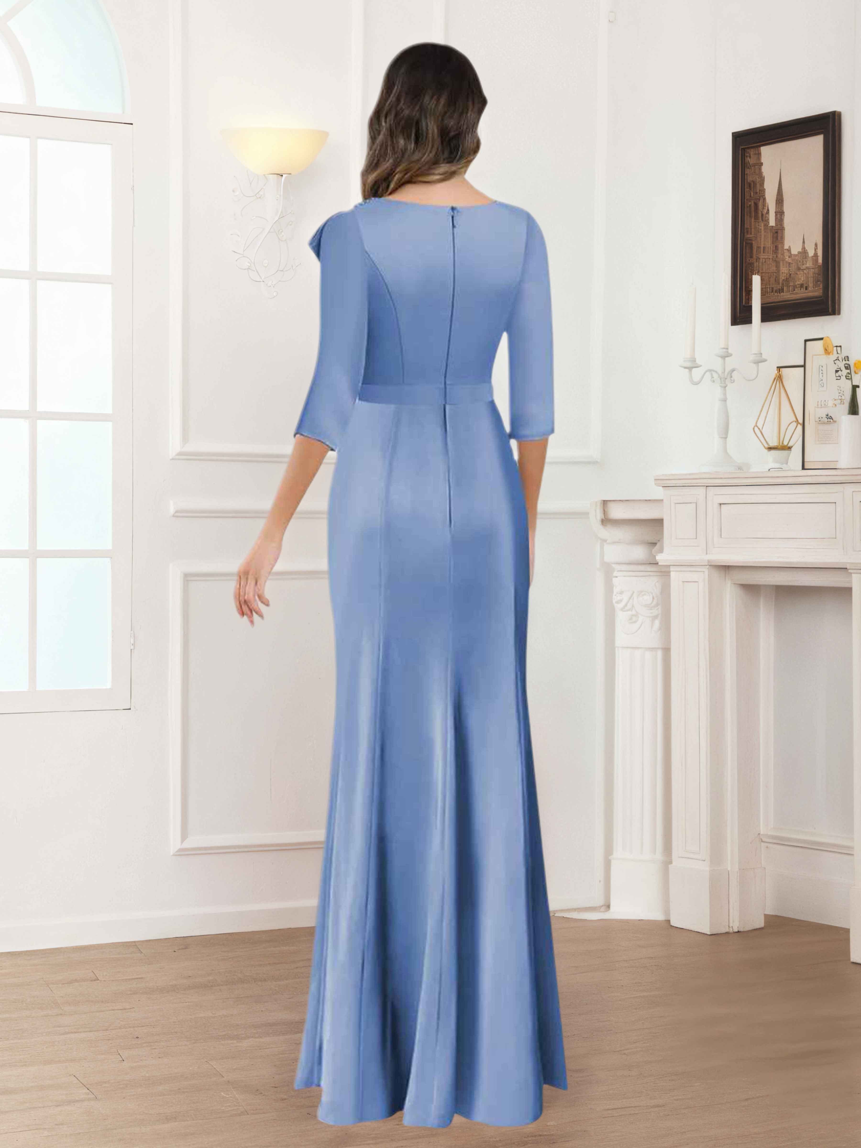 Fiammetta Elegant Mermaid Pleated Long Satin Mother of the Bride Dresses