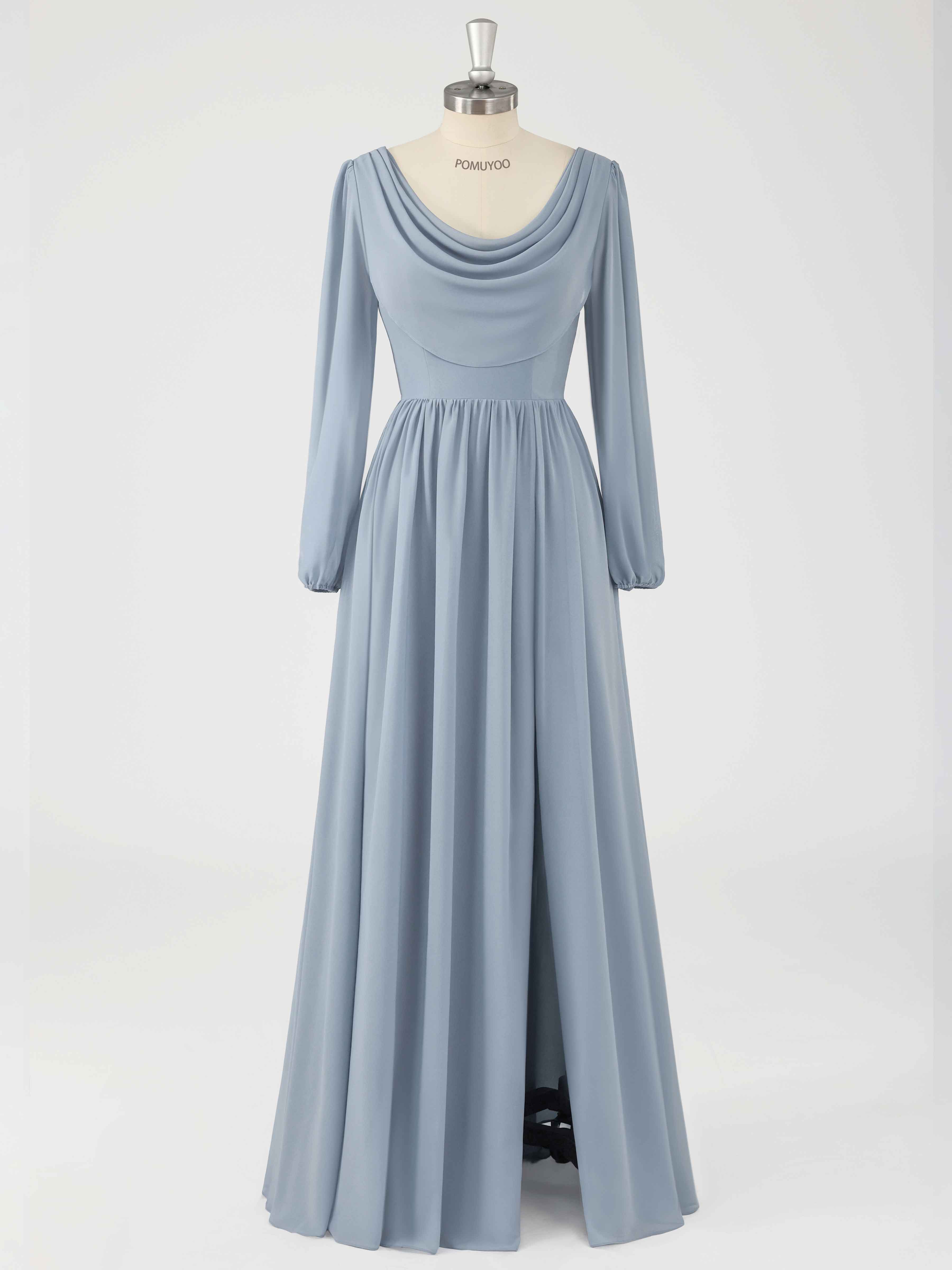 Flattering A-Line Cowl Slit Floor Length Chiffon Bridesmaid Dresses UK