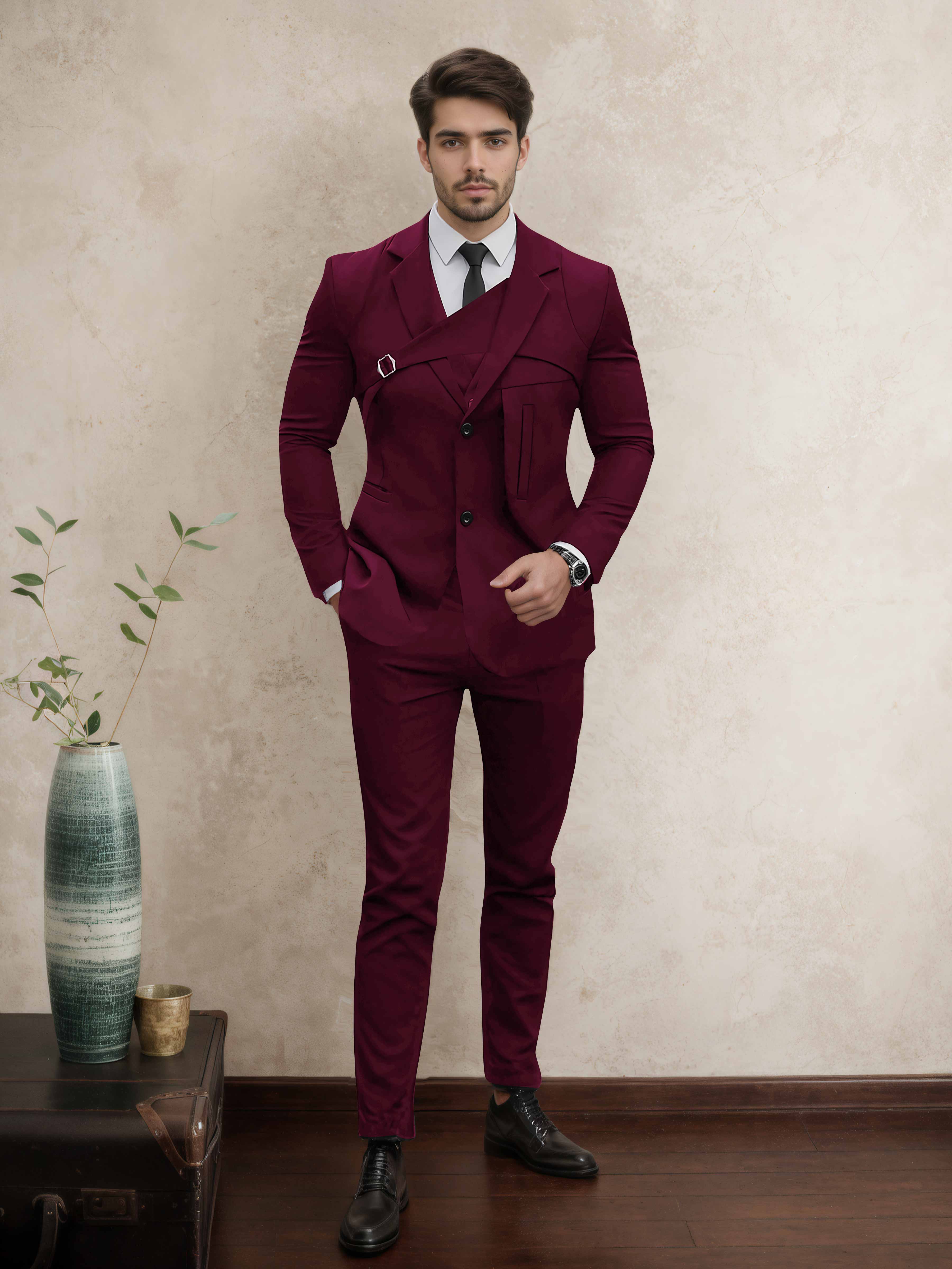 YND Men's Slim Fit 2 Piece Suit, 2 Button Notch Lapel Solid Jacket Pants Set With Tie Party Wedding Dress Blazer Tuxred YND Men's Slim Fit 2 Piece Suit, 2 Button Notch Lapel Solid Jacket Pants Set With Tie Party Wedding Dress Blazer Tuxred