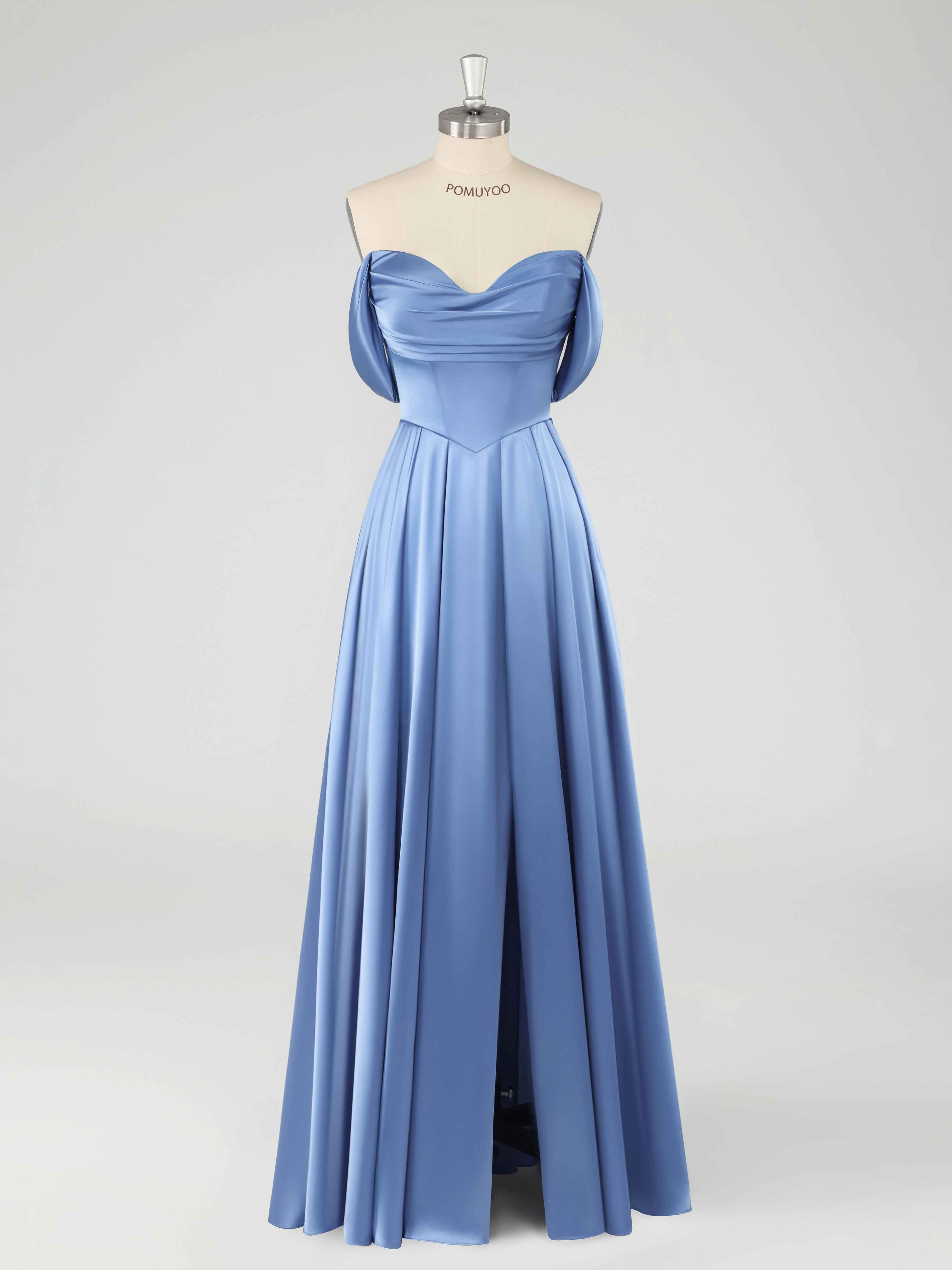 Fraelith Chic Off the Shoulder Pleated Slit Long Formal Dresses