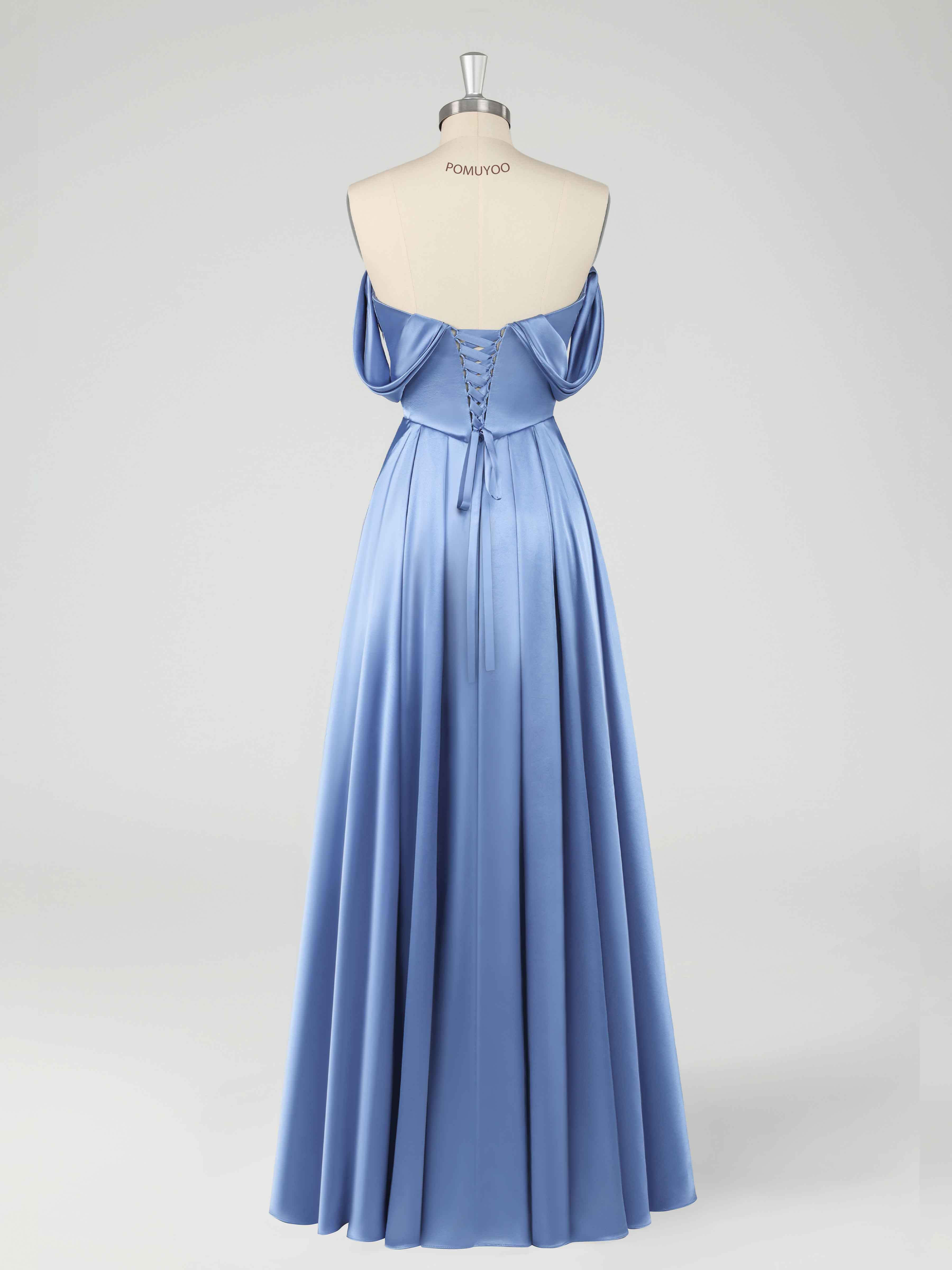 Fraelith Chic Off the Shoulder Pleated Slit Long Formal Dresses