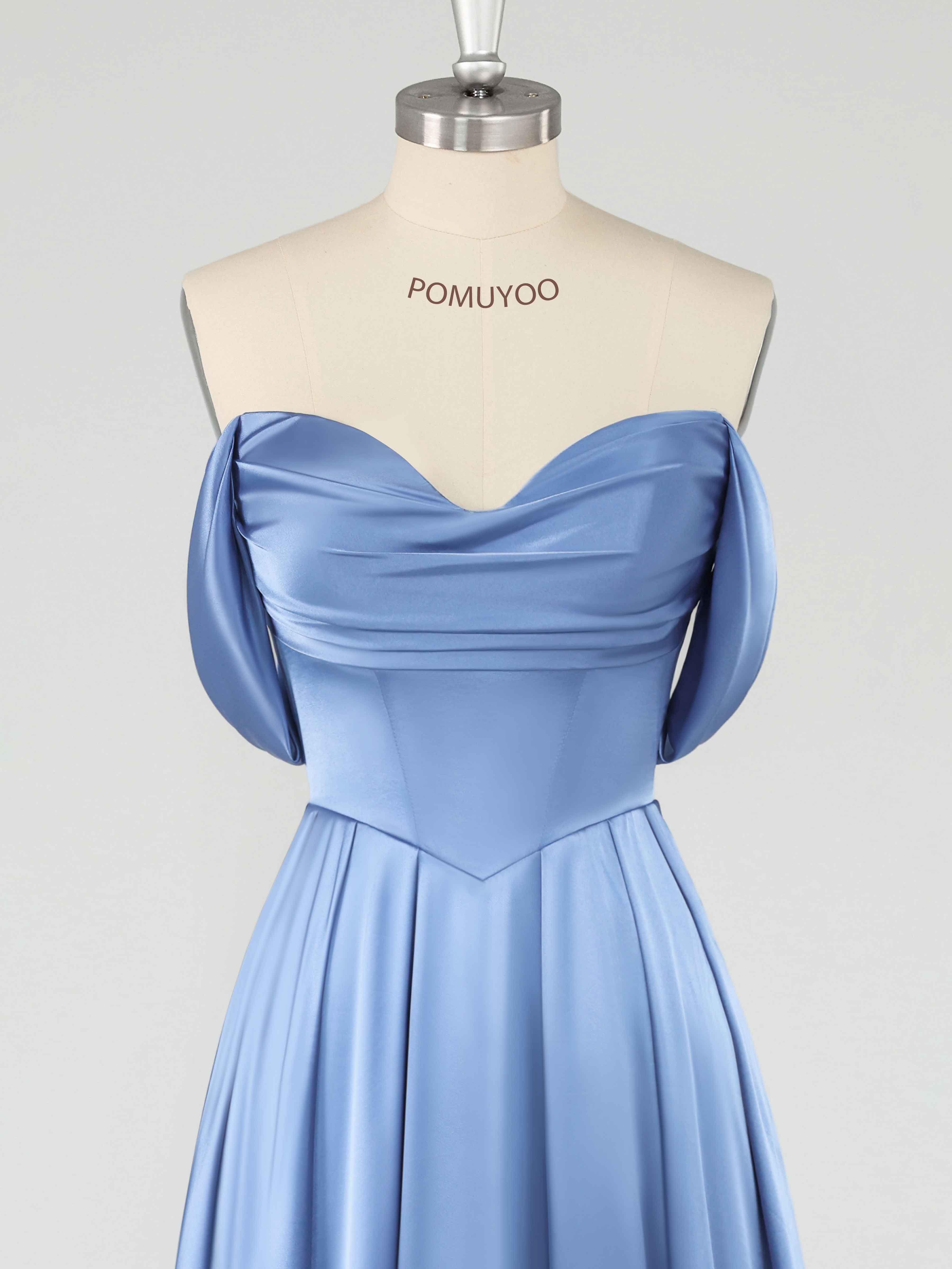 Fraelith Chic Off the Shoulder Pleated Slit Long Formal Dresses