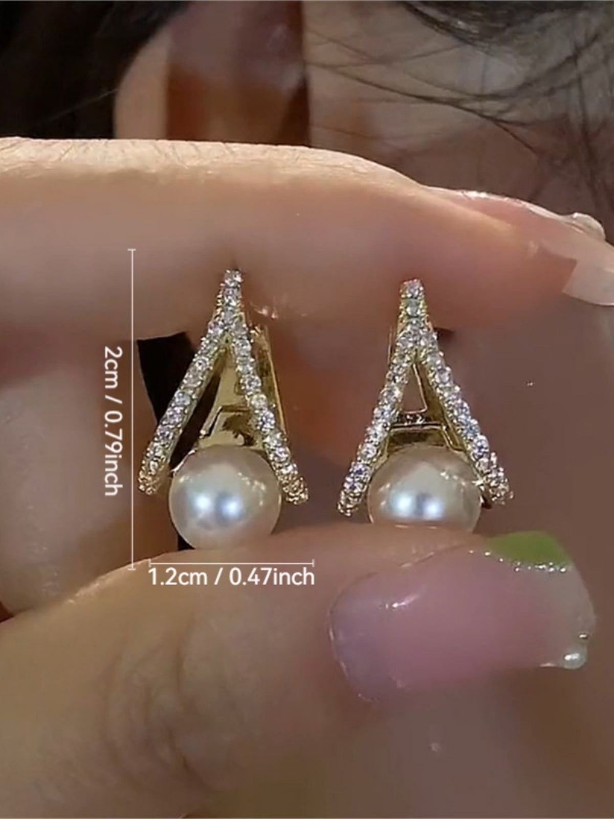 Gold Pearl Crystal Bridal Stud Earrings