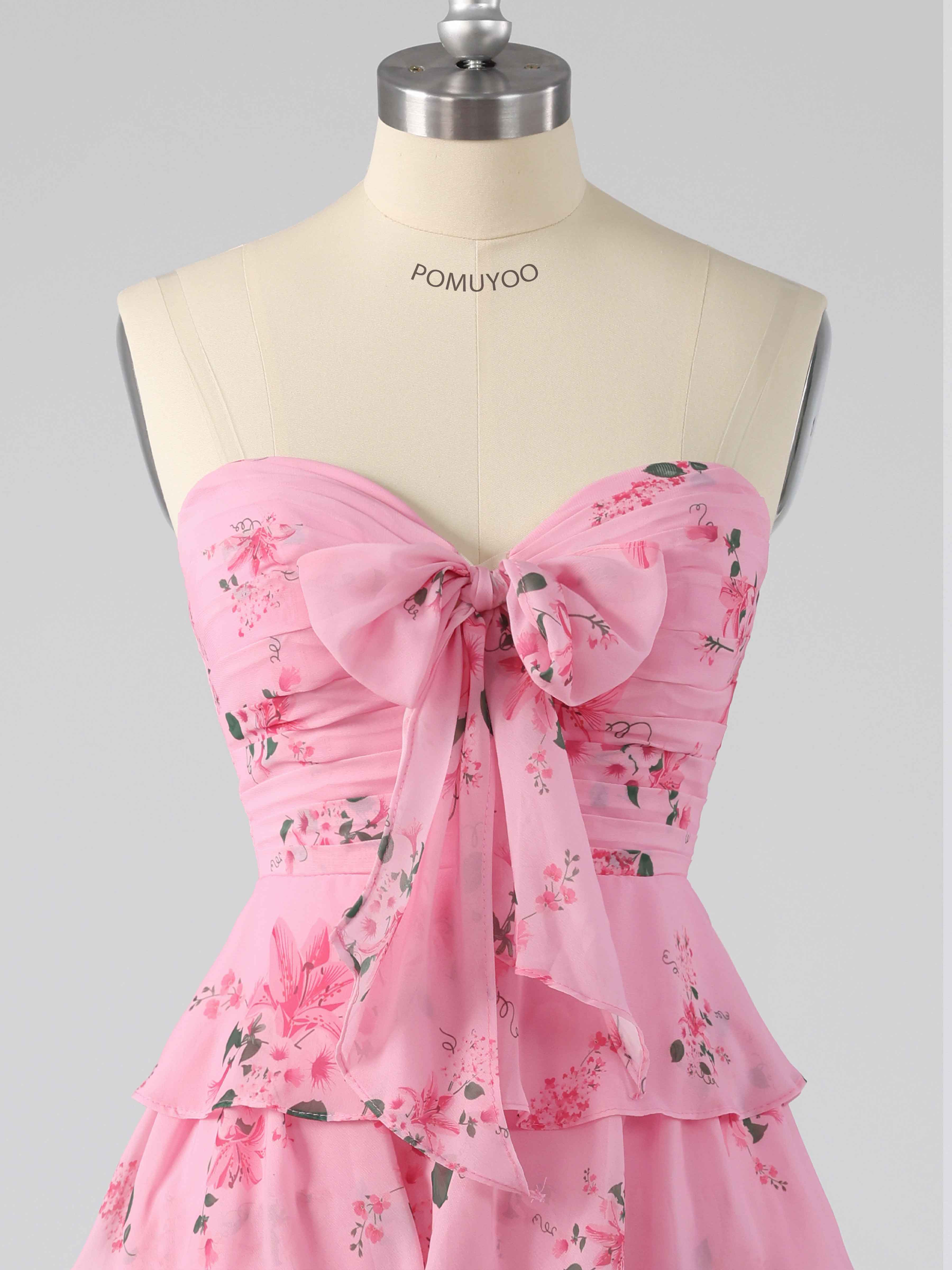 Gorgeous Sweetheart Tiered Floral Print Mini Party Dress with Bow