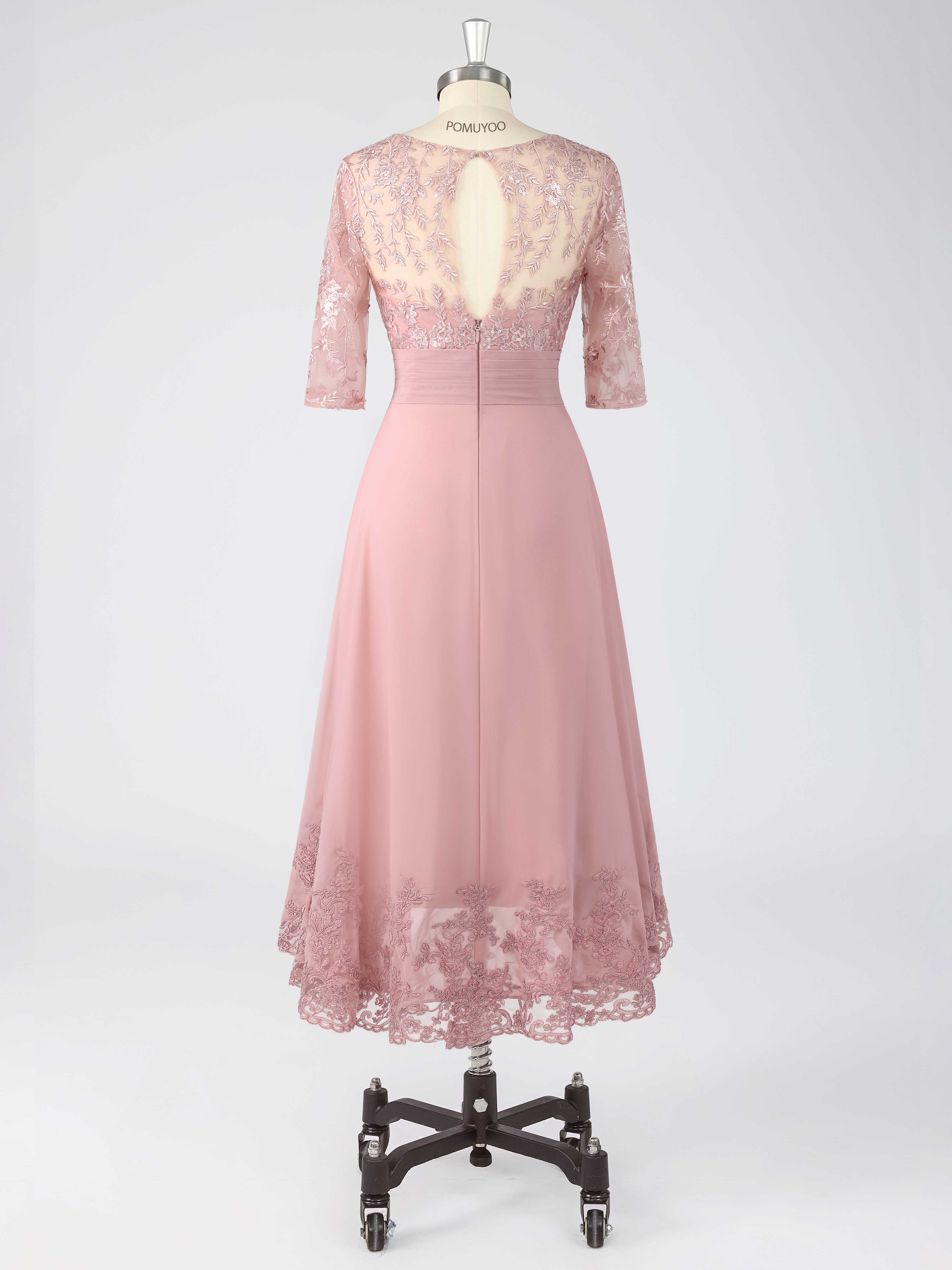 Graceful A-Line Illusion Appliques Sequins Asymmetrical Chiffon Mother of The Bride Dresses UK