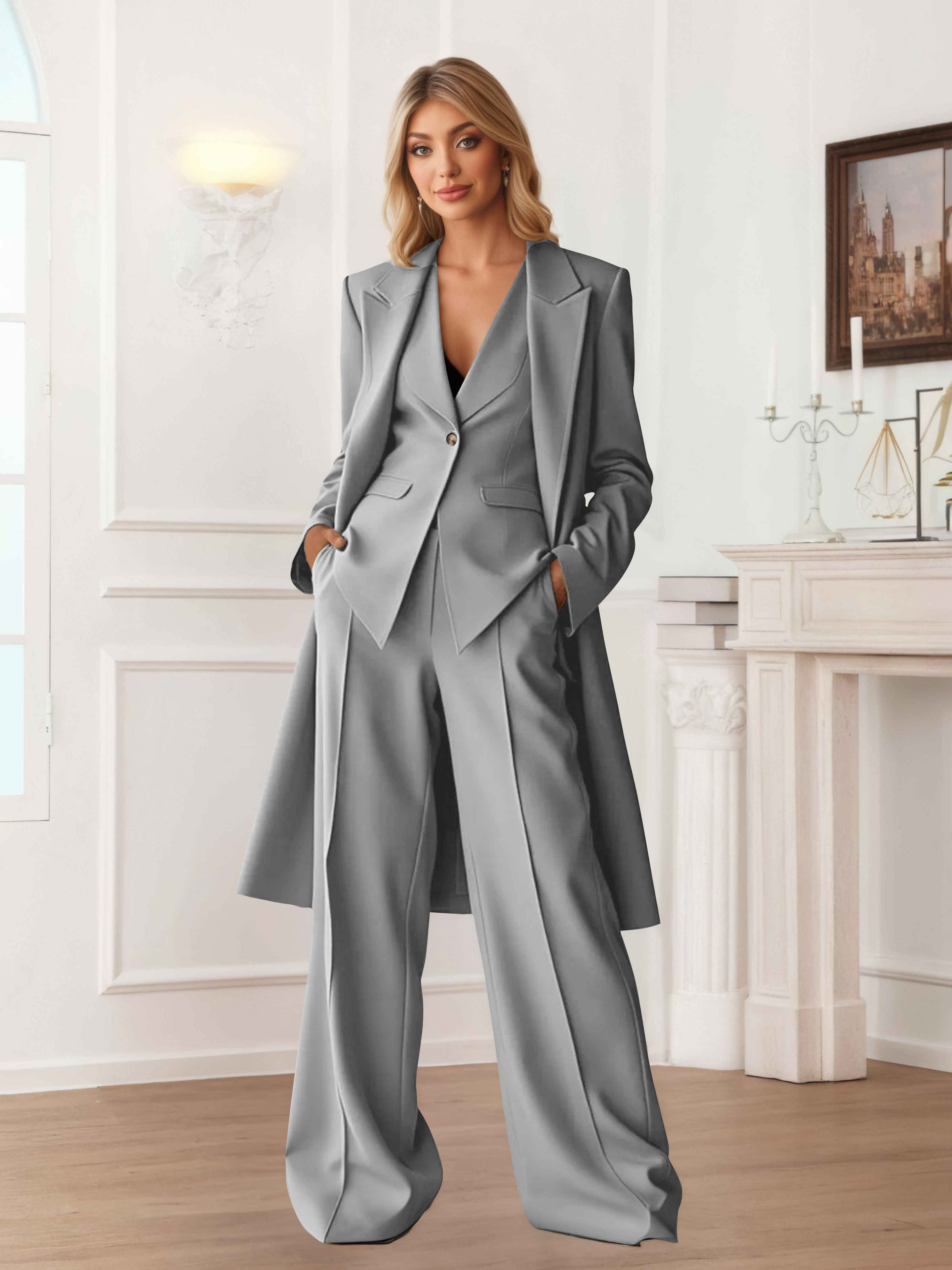 Elegant Women's 3 Pieces Casual Blazer and Pants Set UK