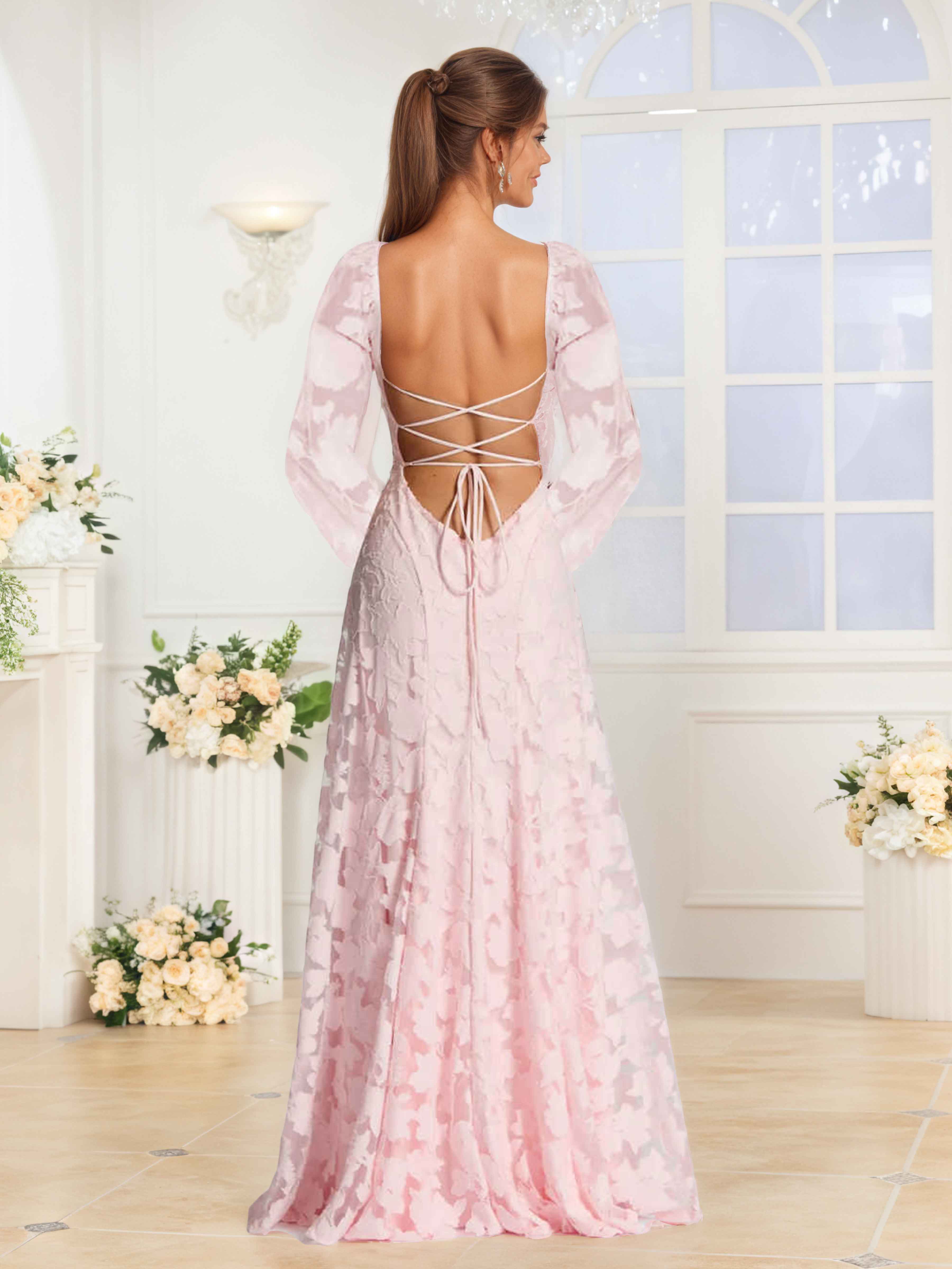 Hestia Delicate A-Line Long Sleeves Ruched Floral Lace Bridesmaid Dresses