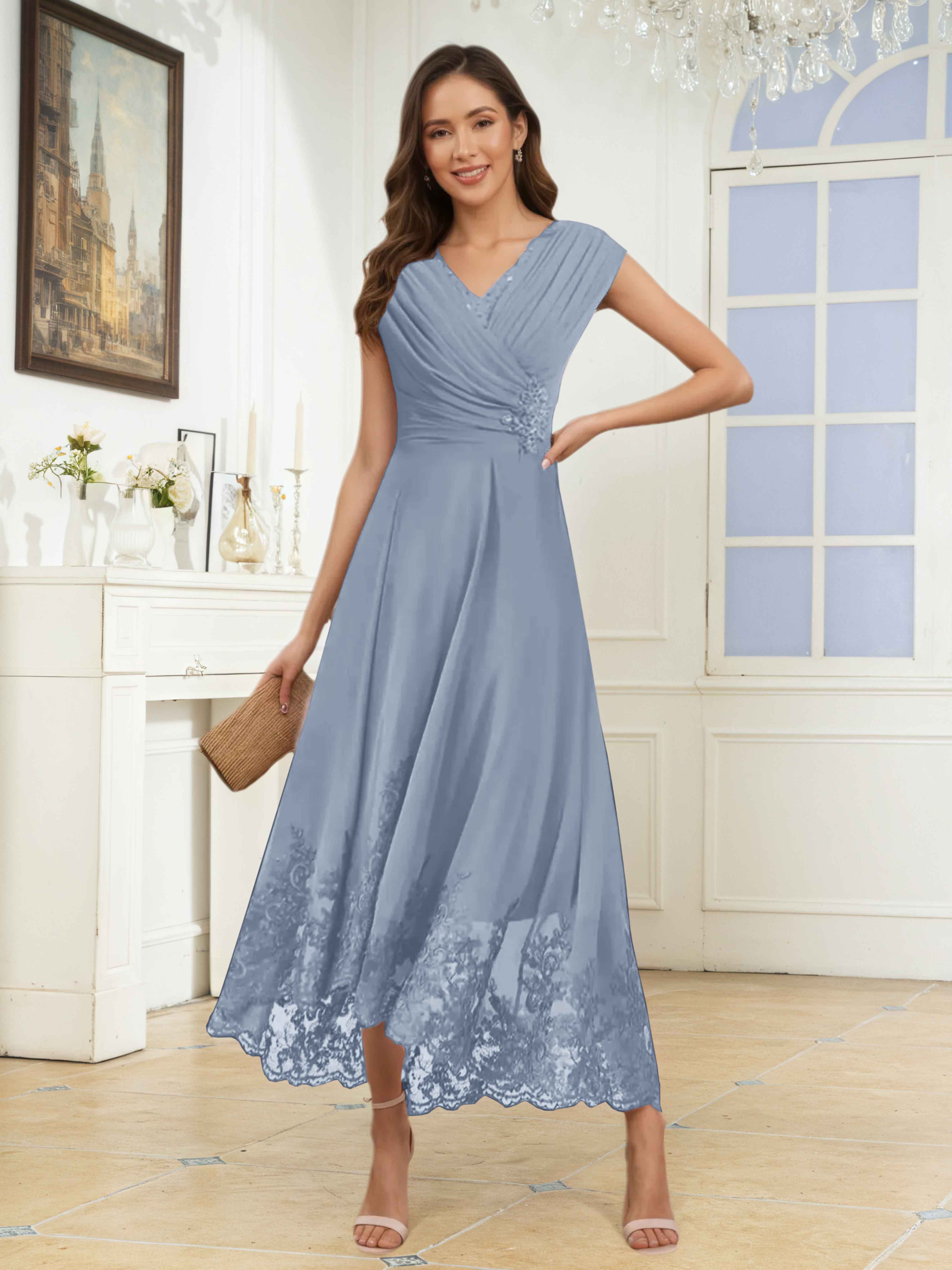 Hyacinth Flowing A-Line Lace Asymmetrical Mother of the Bride Dresses