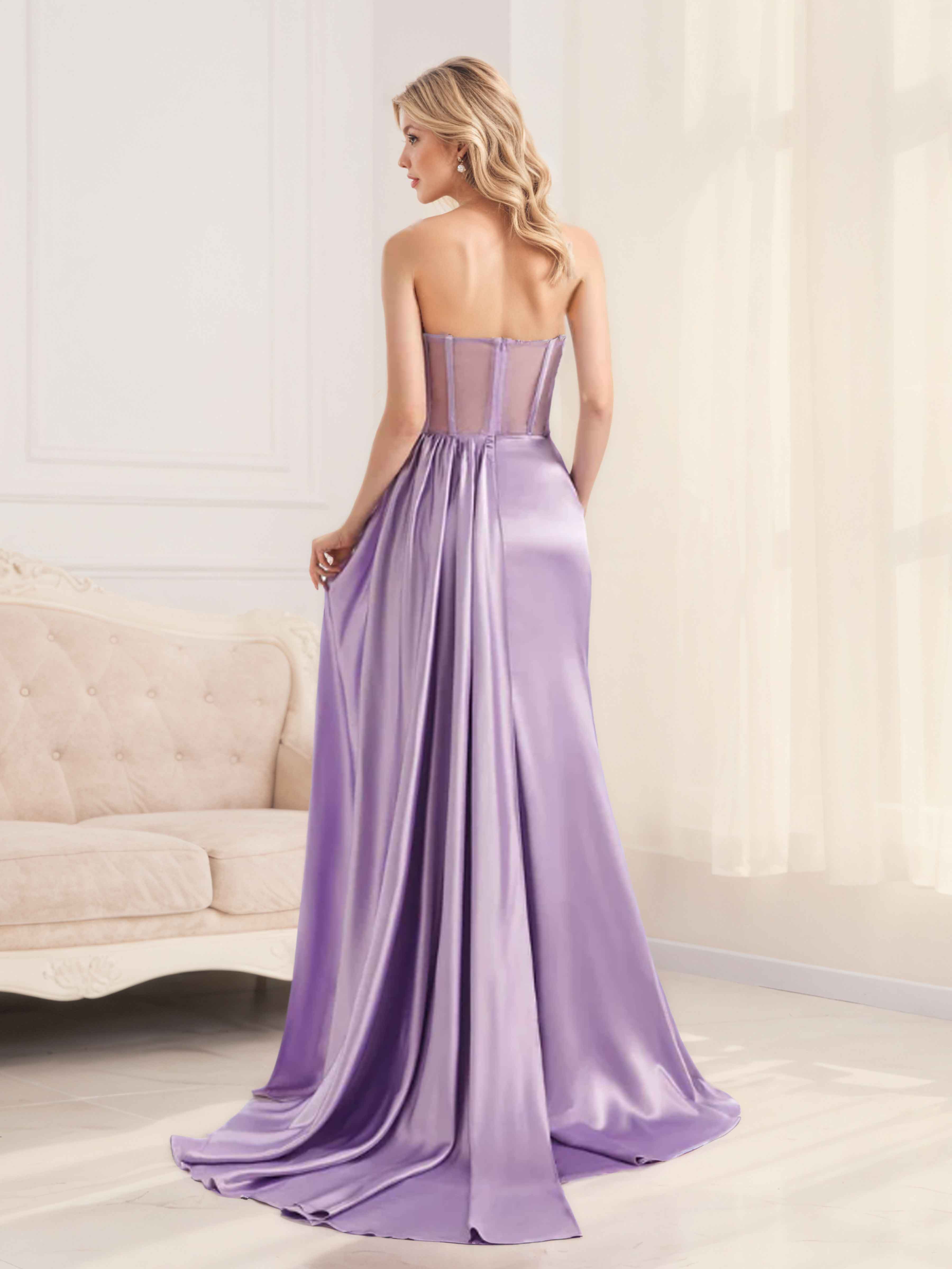 Ione Sexy Mermaid Pleated Slit Long Satin Bridesmaid Dresses
