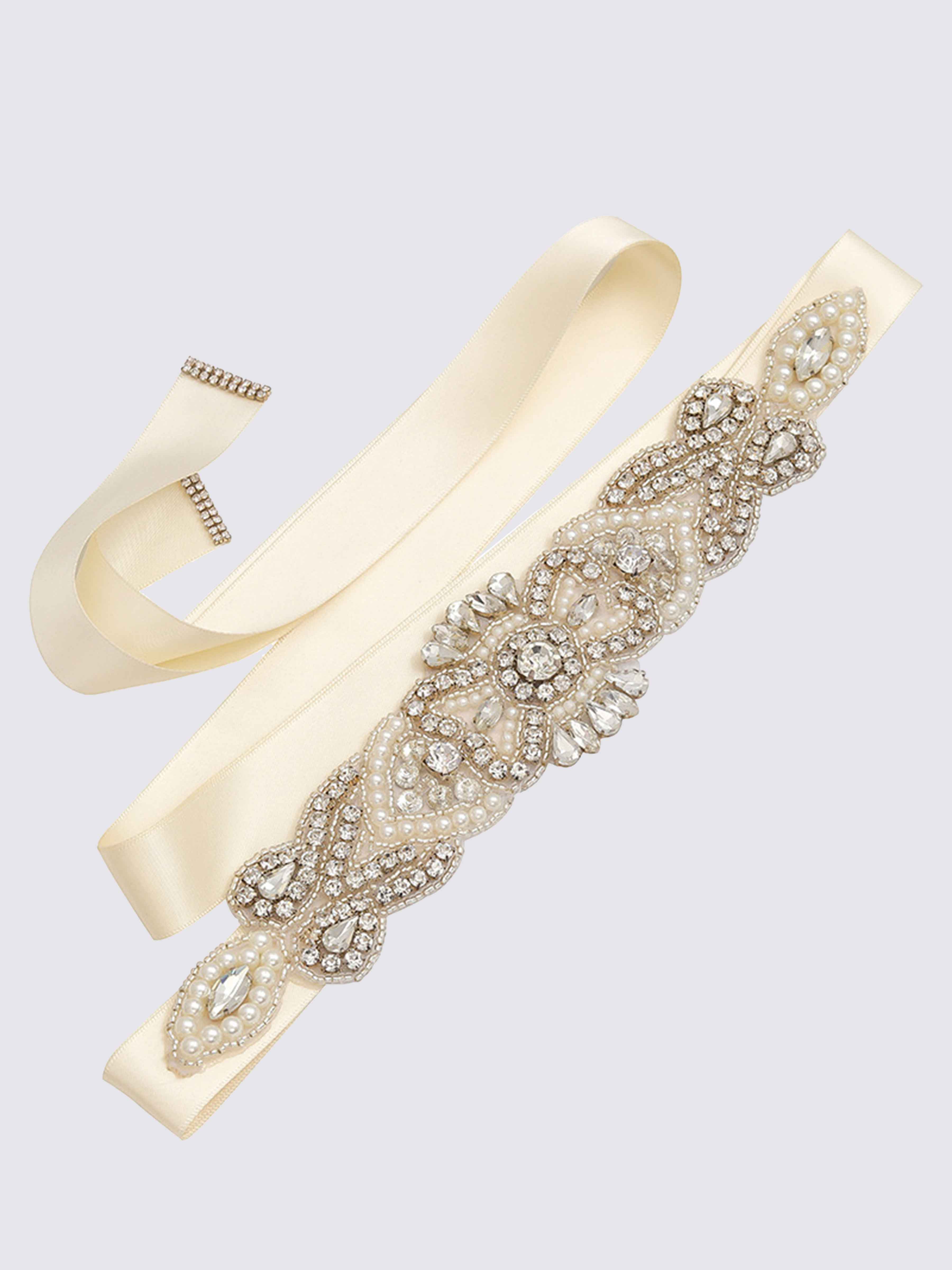 Vintage Crystal Pearl Waistband, Luxurious Ribbon Sash Belt UK