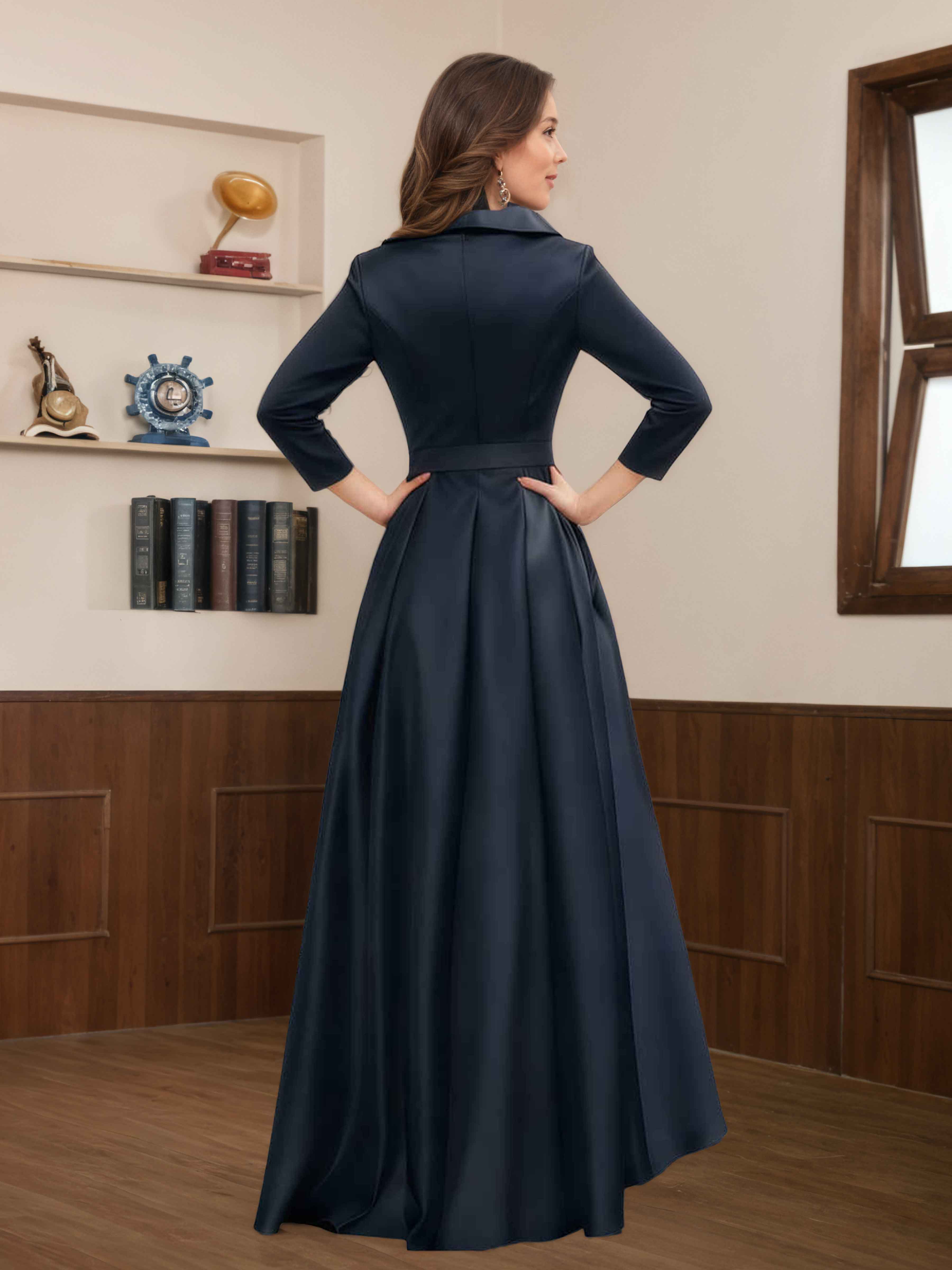 Jaela Modern A-Line V Neck Satin Mother of the Bride Dresses With Pockets