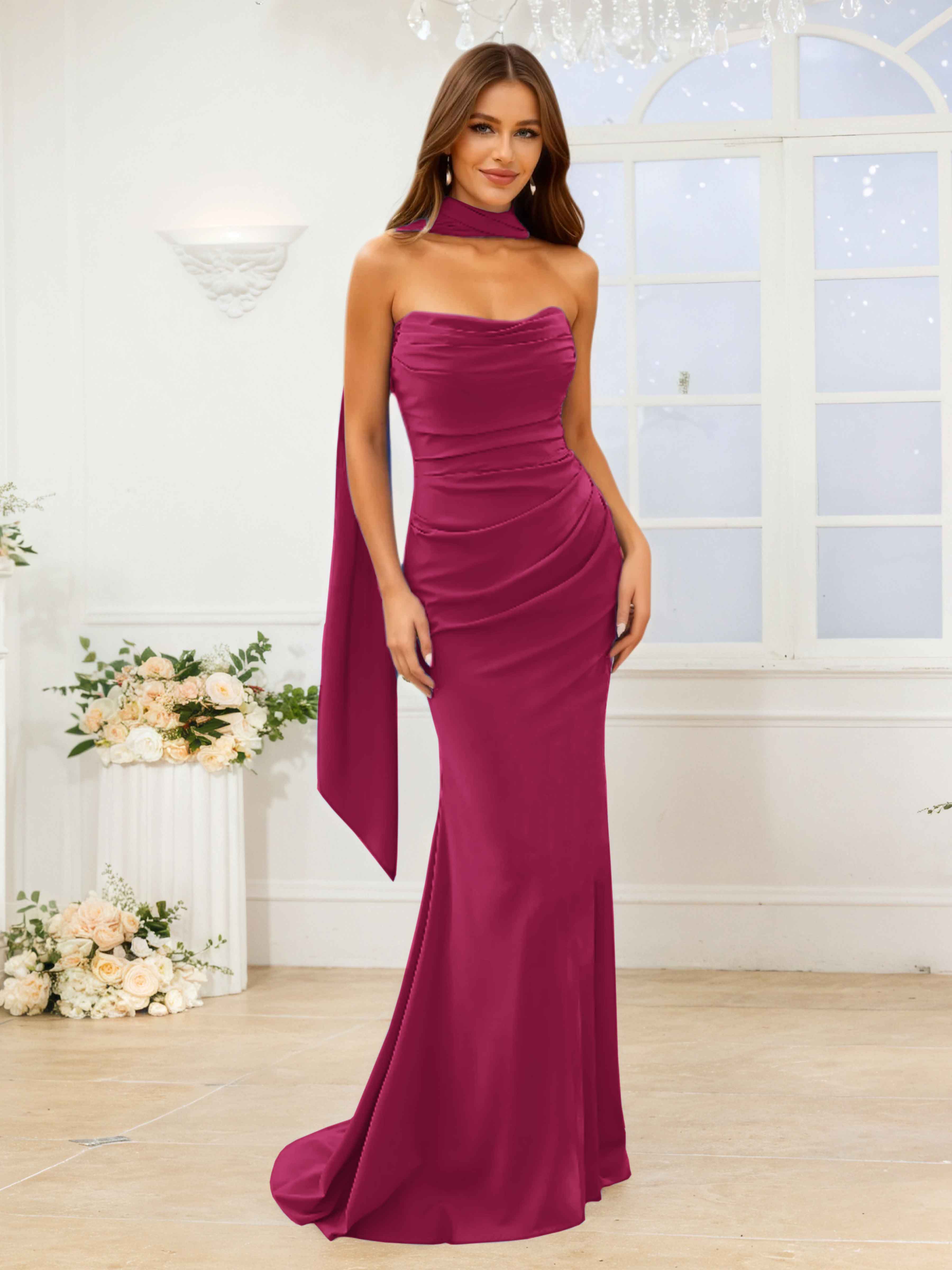 Jessamine Stunning Mermaid Strapless Pleated Long Chiffon Formal Dress Jessamine Stunning Mermaid Strapless Pleated Long Chiffon Formal Dress